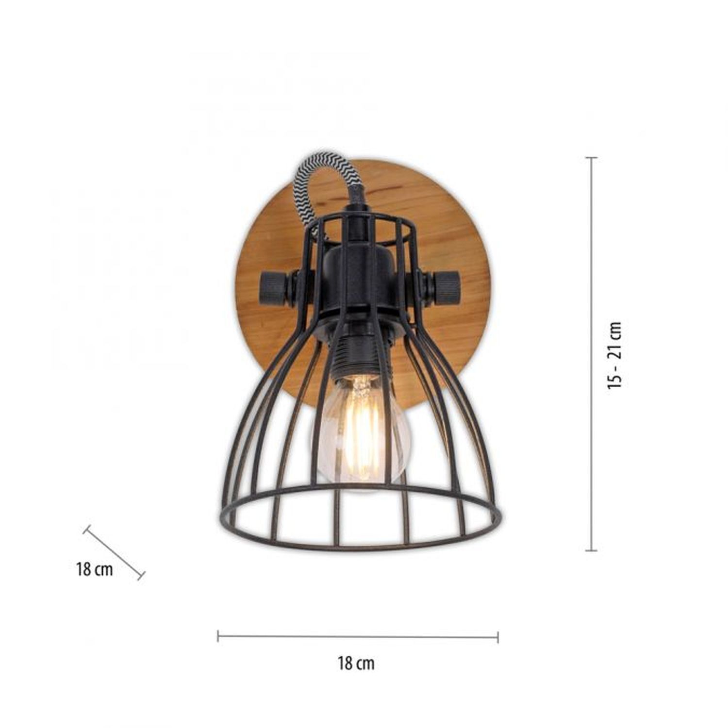 Applique murale bois métal Abat-jour filaire E14 orientable