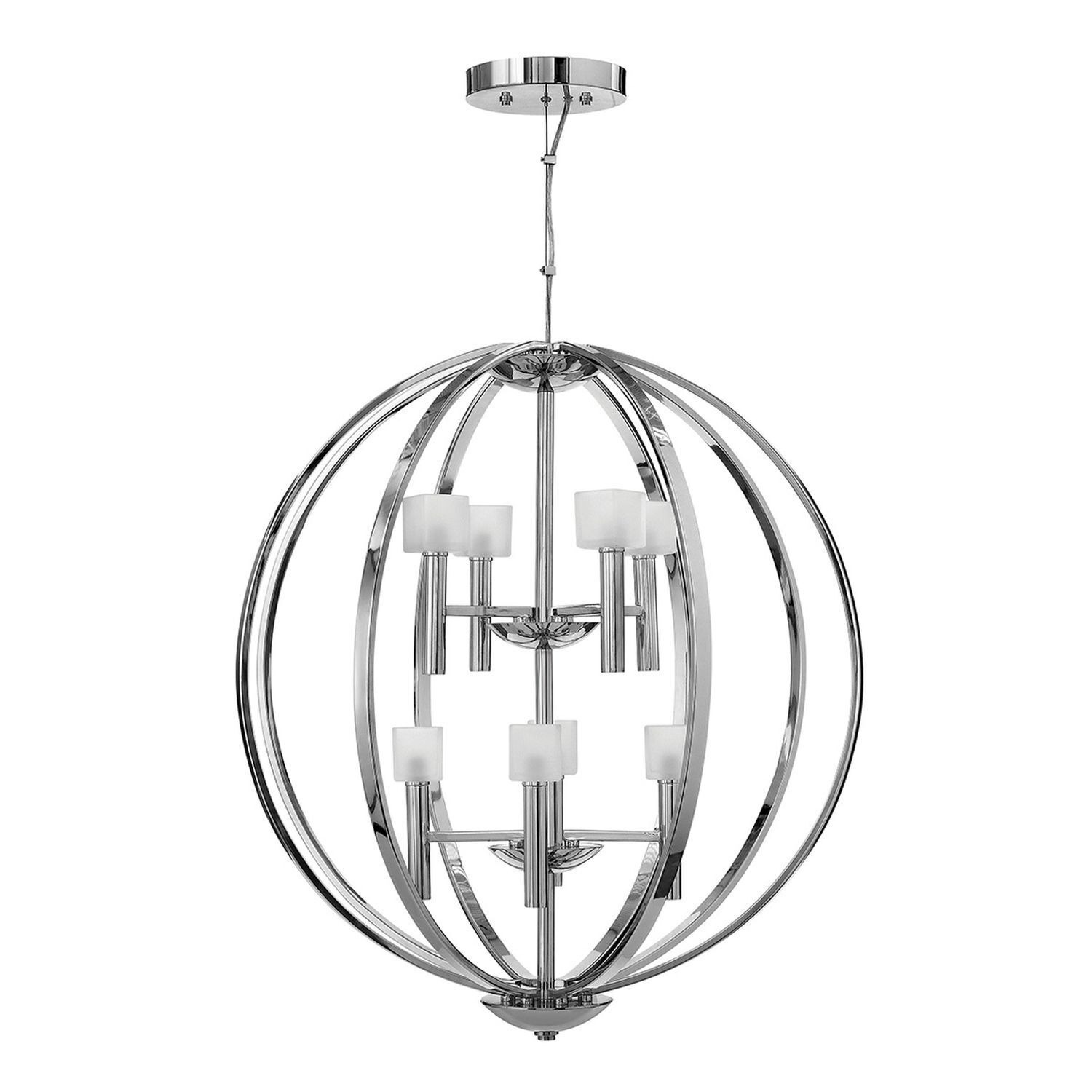 Lustre LED G9 rond D : 71,3 cm Métal Verre en chrome blanc