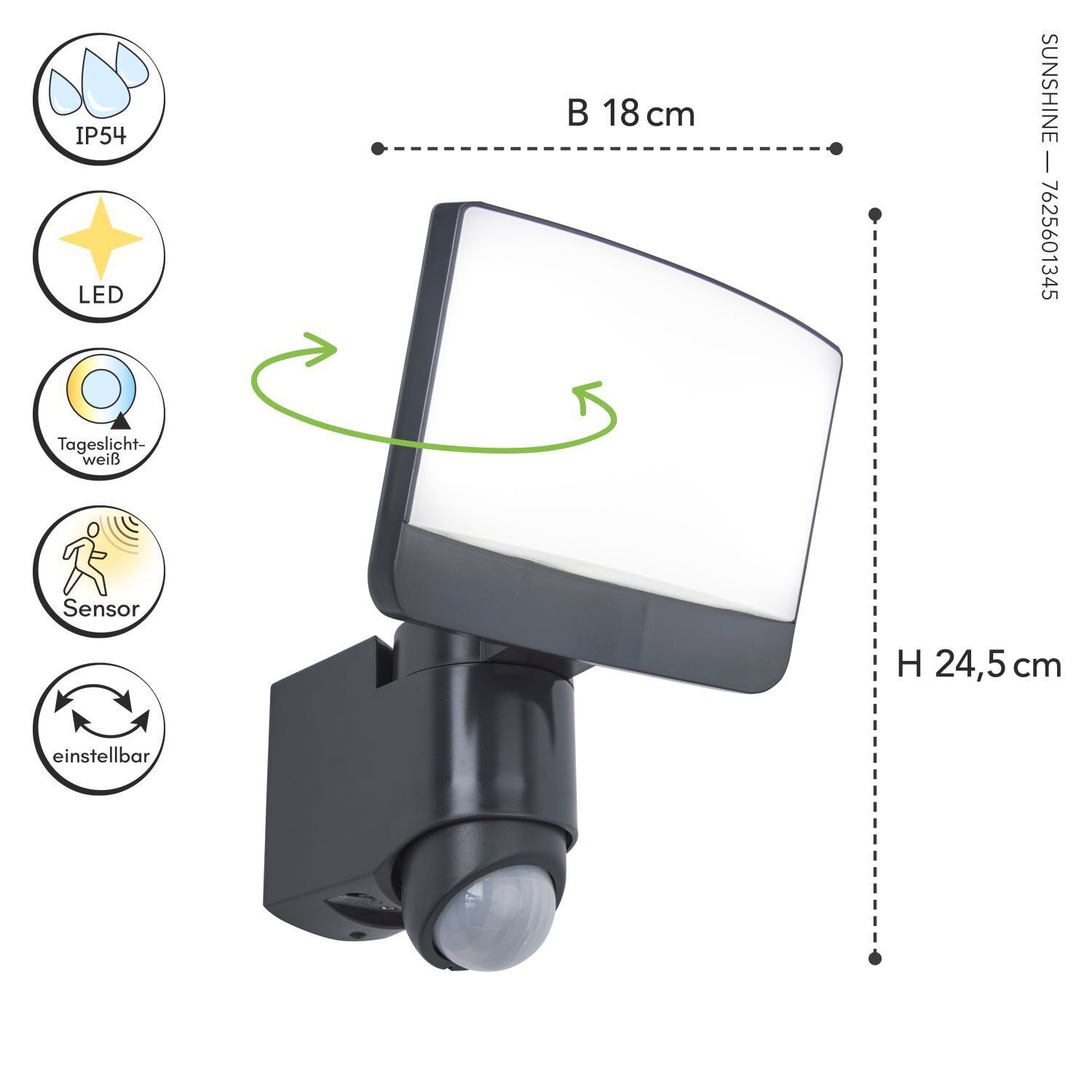 Applique murale LED extérieure avec détecteur de mouvement IP44 5000 K