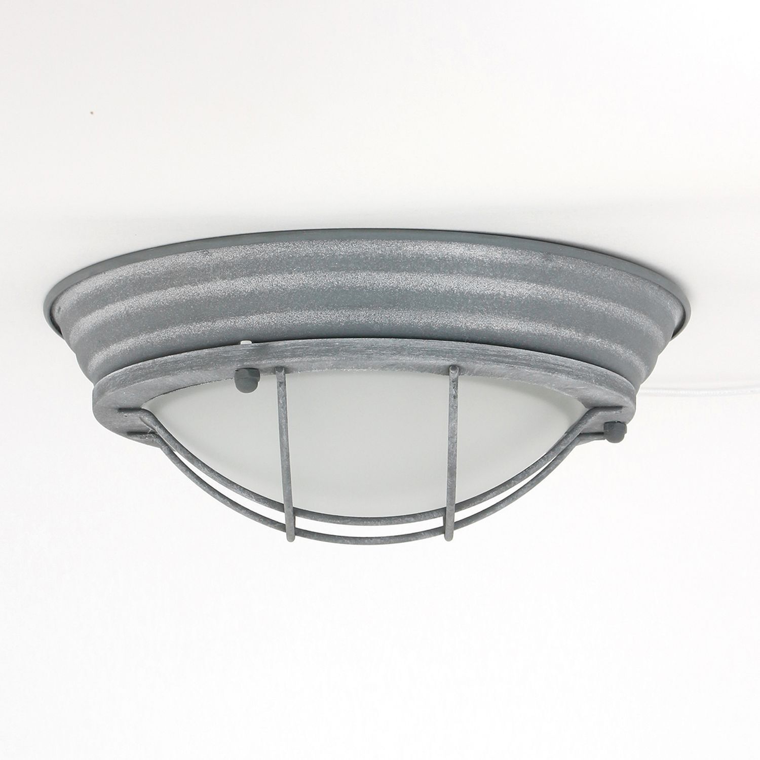 Plafonnier industriel métal verre gris blanc Ø29 cm E27