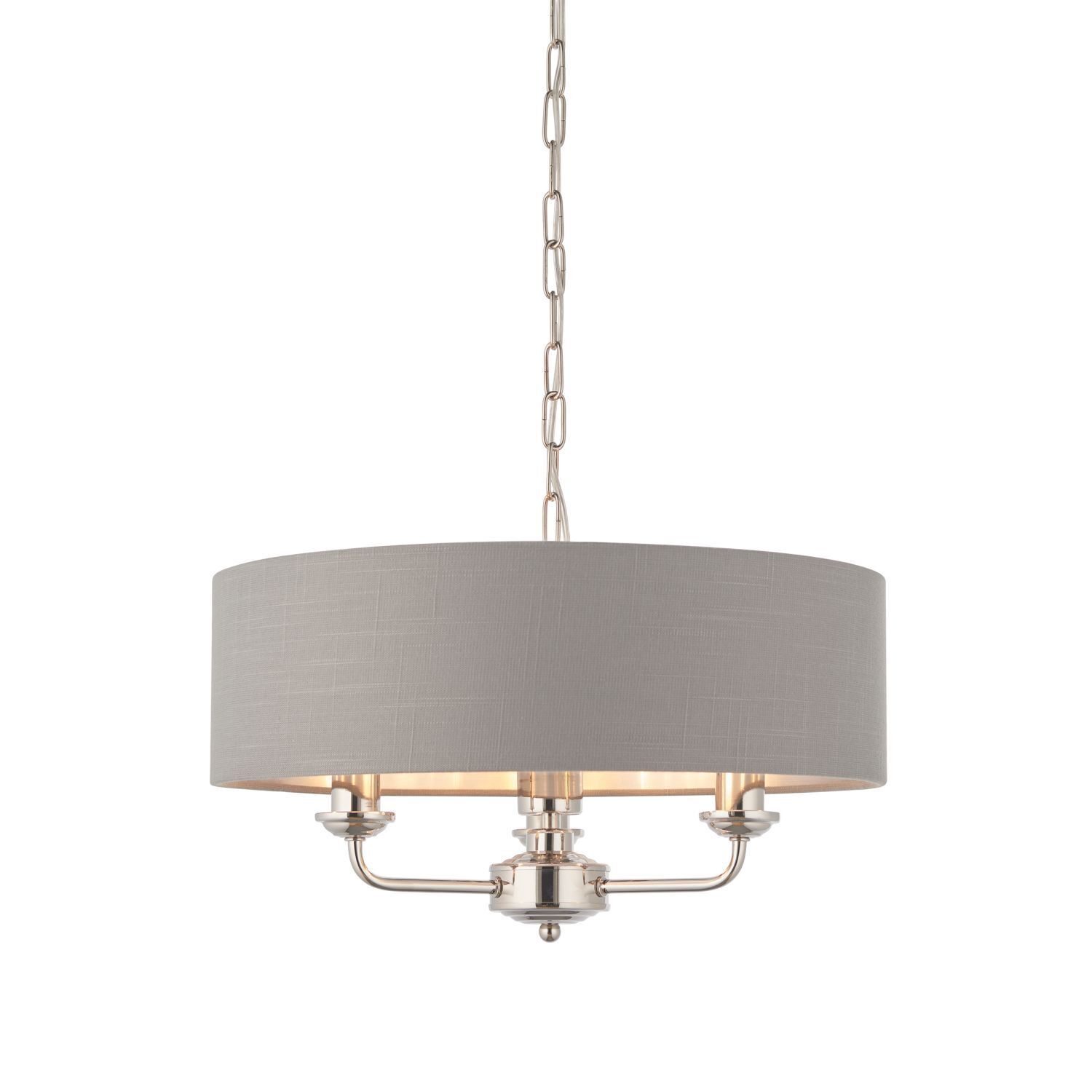 Lampe à suspendre ronde D : 45 cm Tissu Métal Nickel Anthracite 3x E14