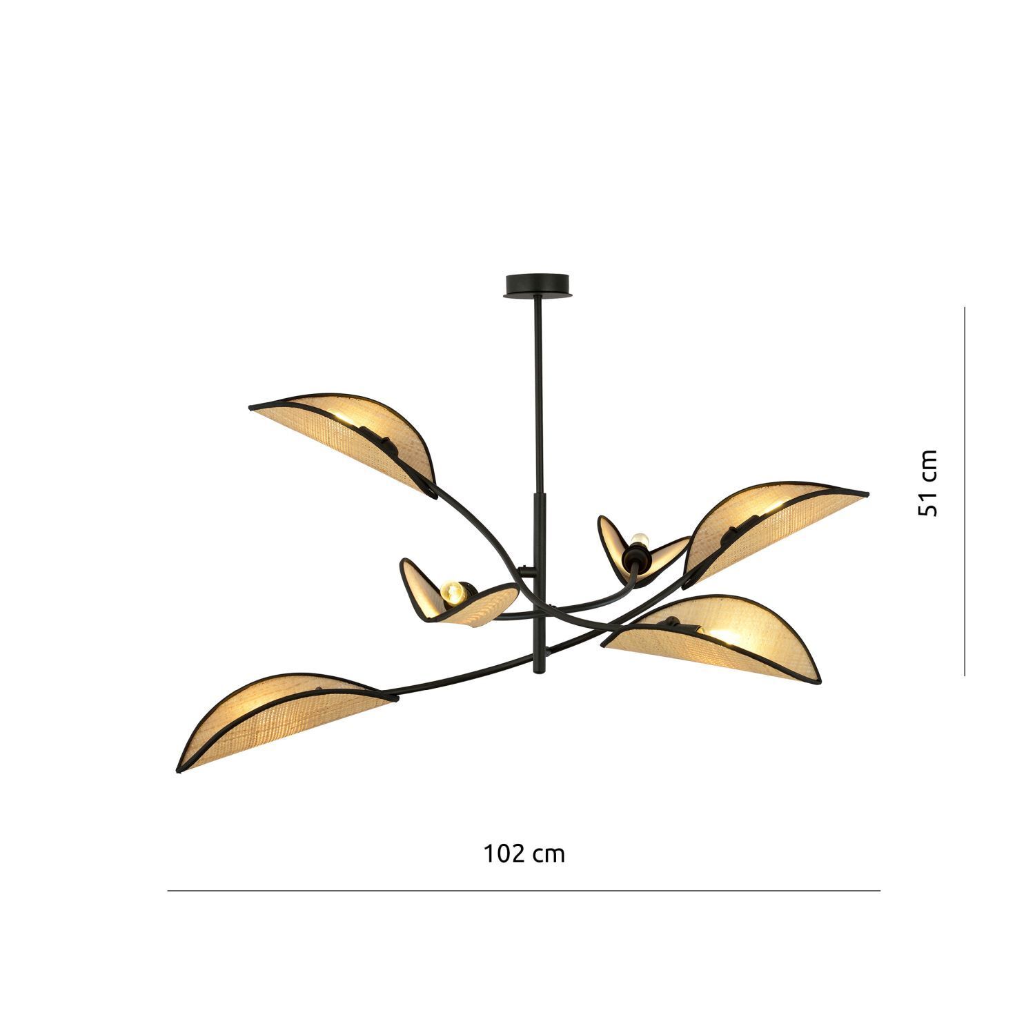 Plafonnier métal rotin 102 cm long pivotant E14 6 flammes