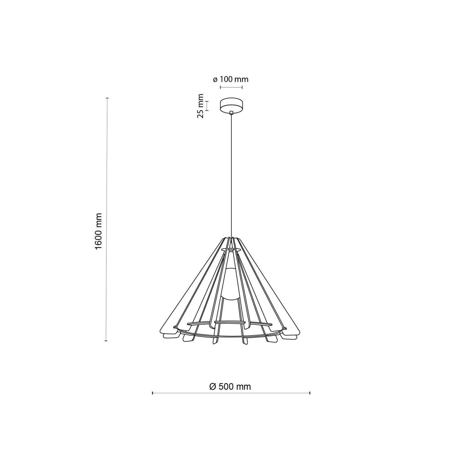 Suspension en bois E27 Ø 50 cm H : max. 160 cm réglable