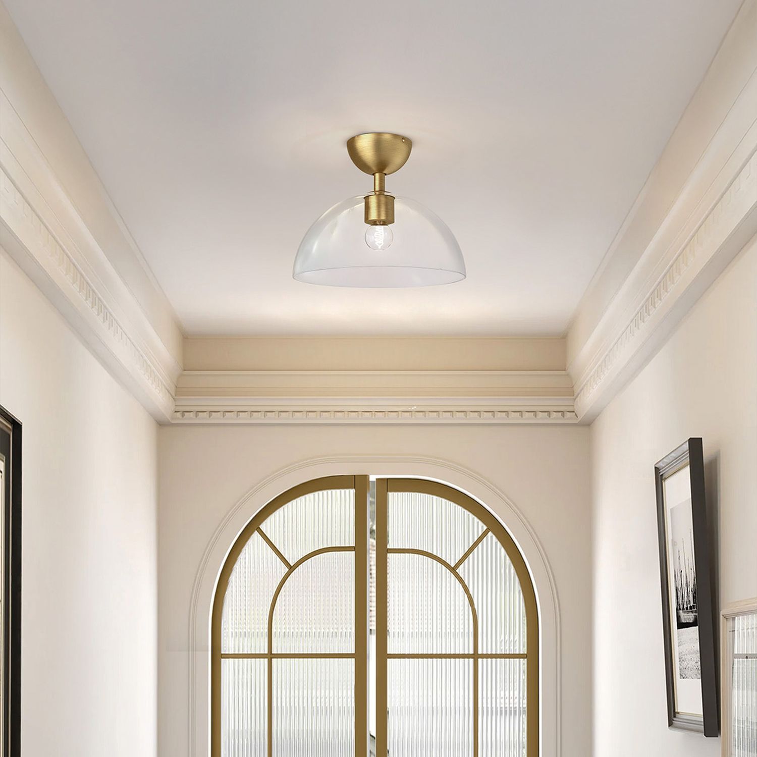 Lampe de plafonnier verre métal E27 Ø 30,5 cm en or brossé Leuchte