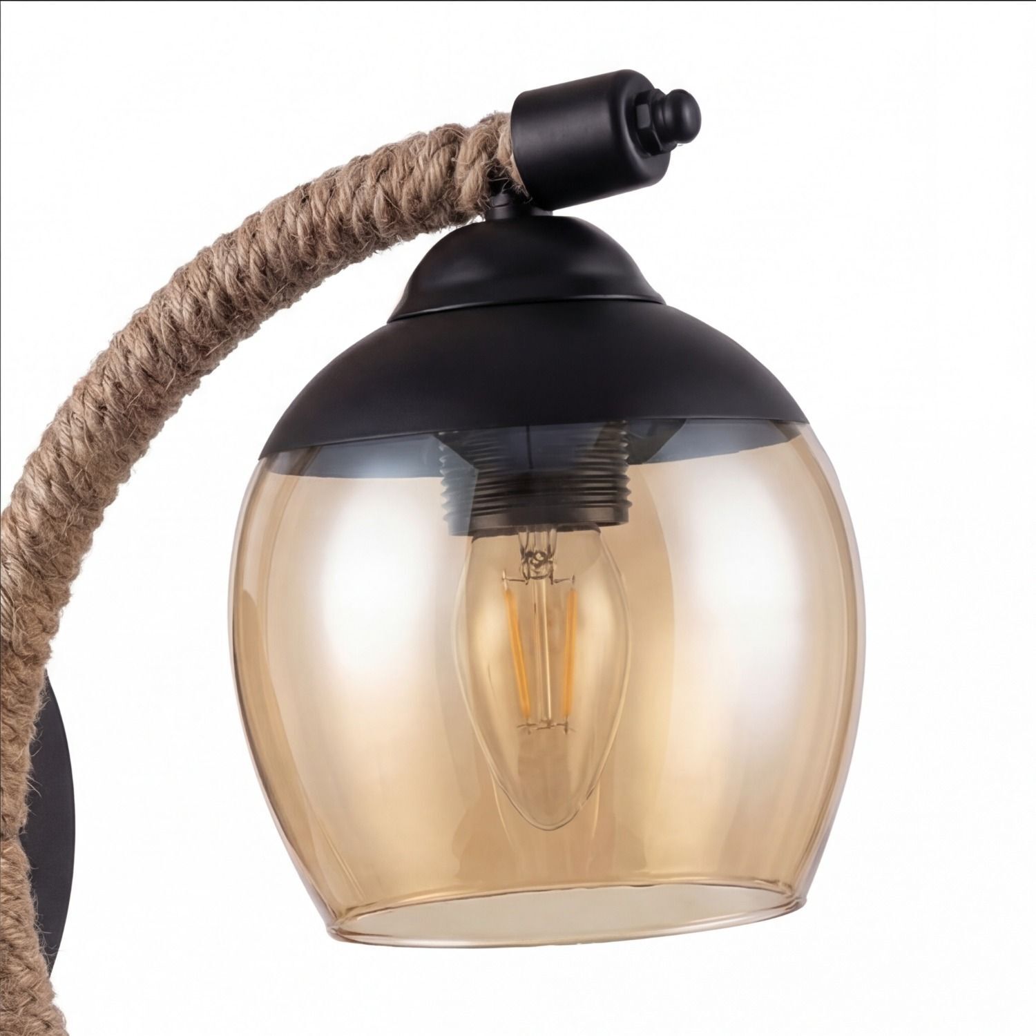 Wandlampe Metall Rauchglas E27 H: 30 cm Modern YLONA Wandlampe, Hängelampe, Glühbirne, Jutegarn, Raffhalterung