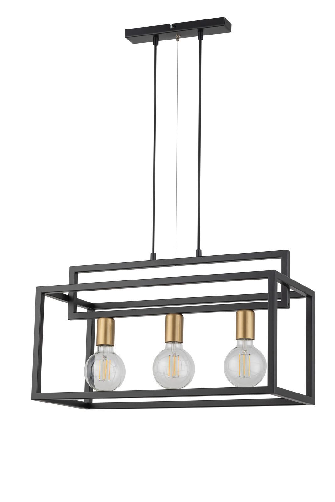 Suspension noir or E27 3 flammes 58 cm de long