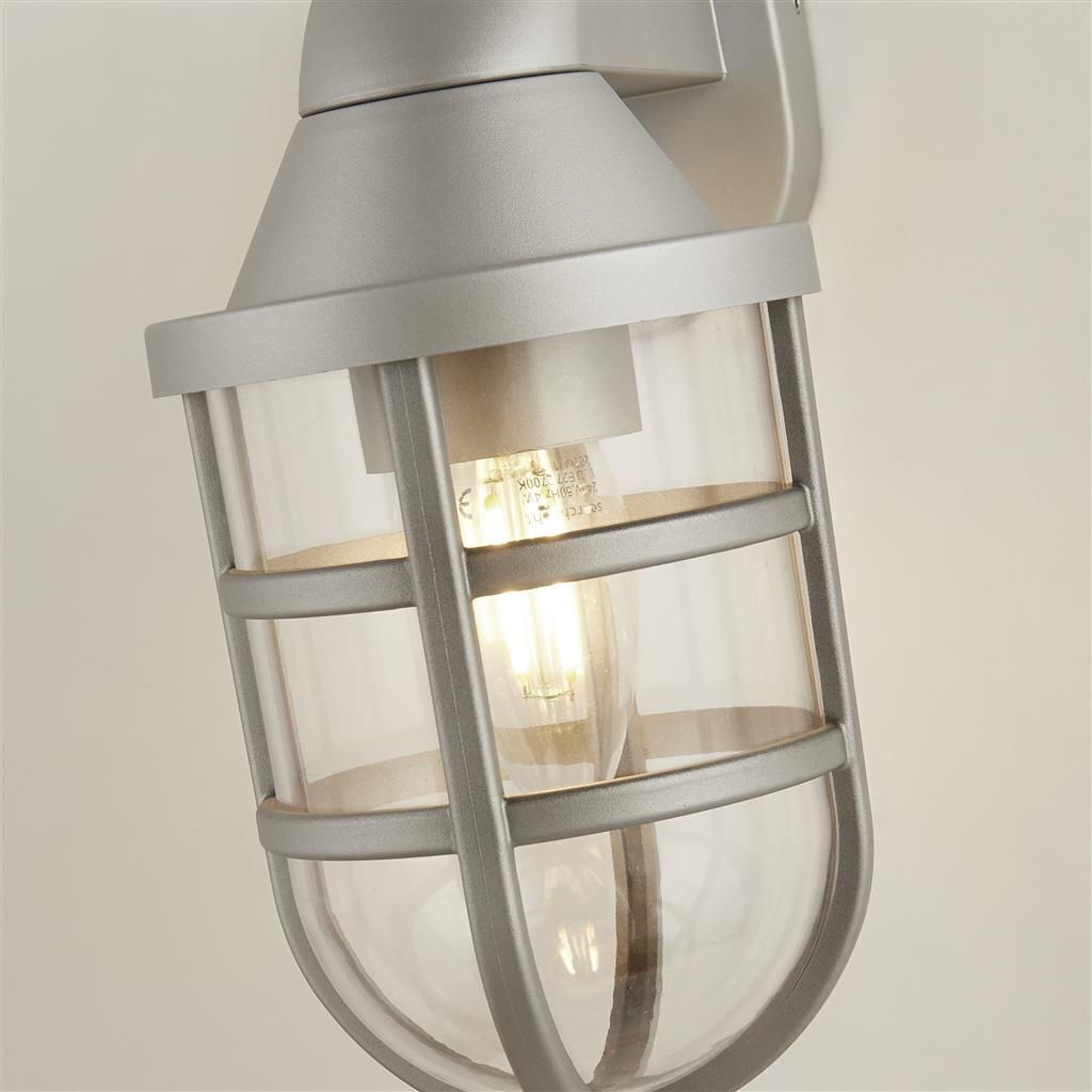 Wandleuchte außen in Silber IP44 E27 Maritim H: 21 cm Leuchte, Lampe
