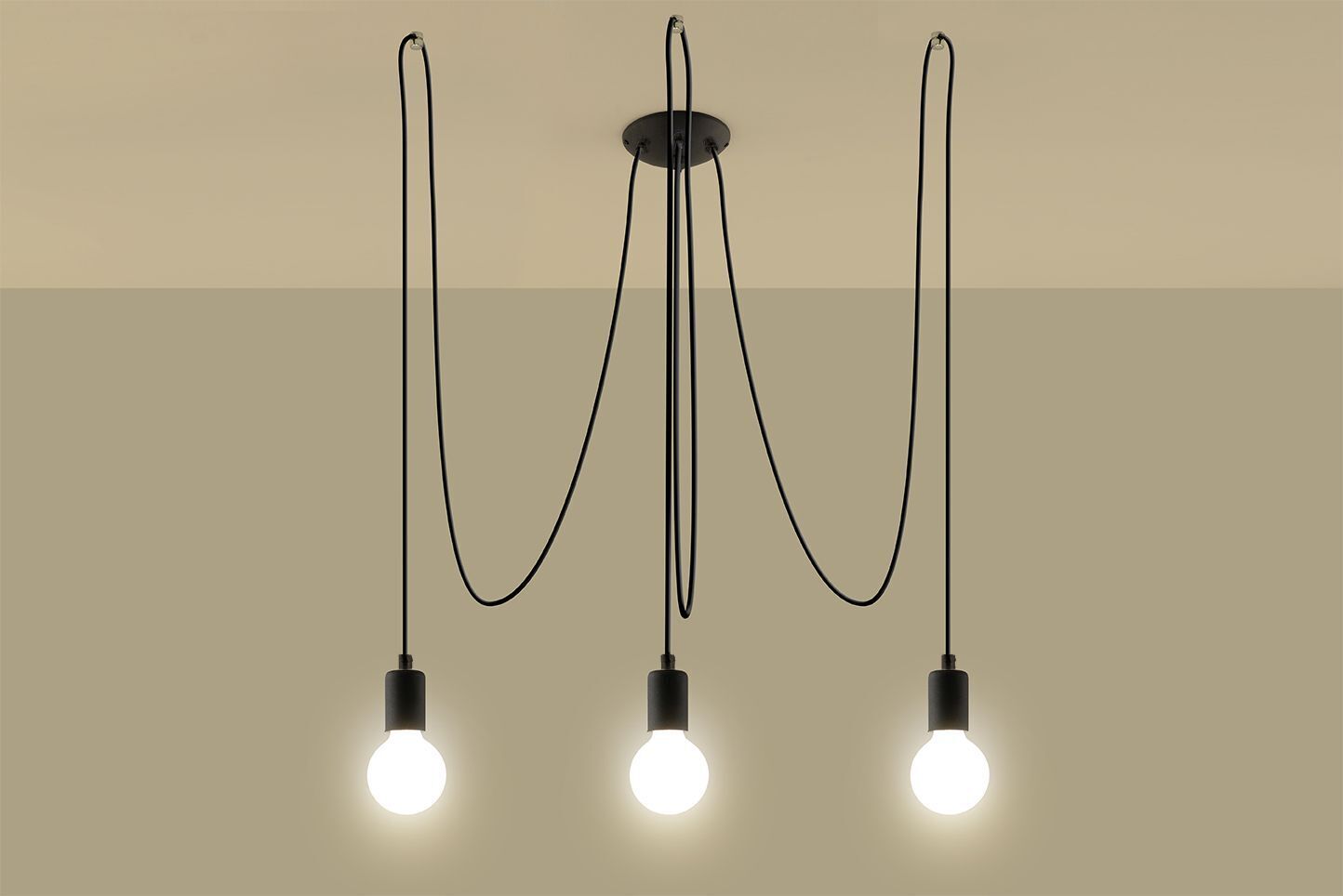 Suspension rétro noire 3 flammes max. 3 m flexible