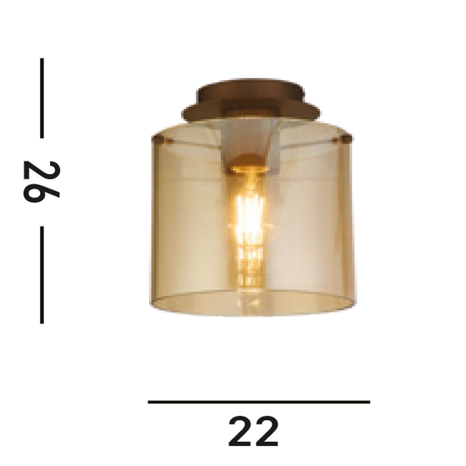 Plafonnier verre métal en moka ambre L:22 cm
