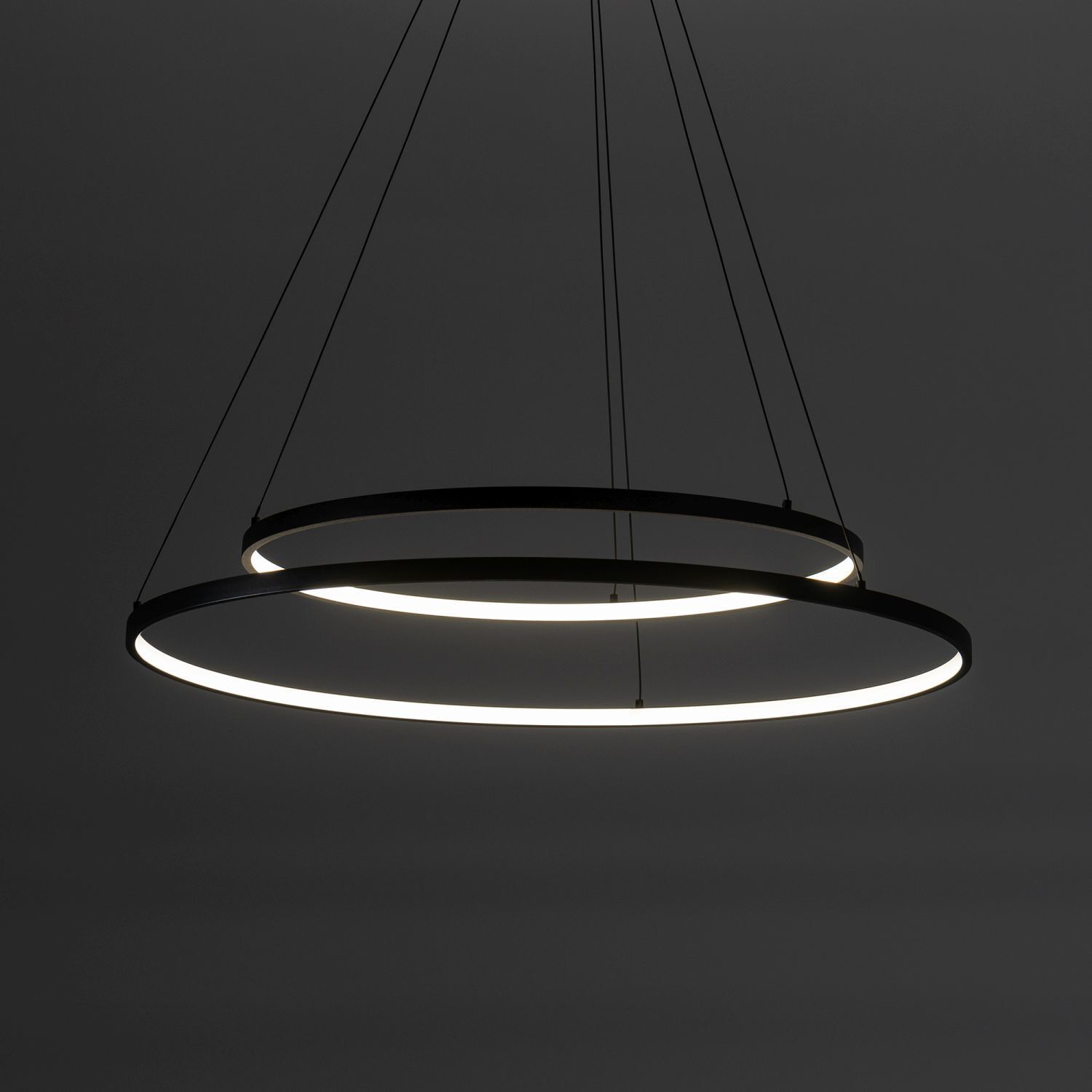 Suspension LED ronde 2 anneaux Ø 60 cm + Ø 45 cm Noir 3000 K