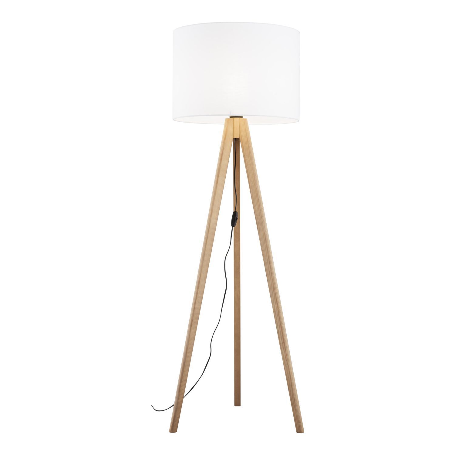 Lampadaire petit 145 cm trépied E27 tissu bois salon