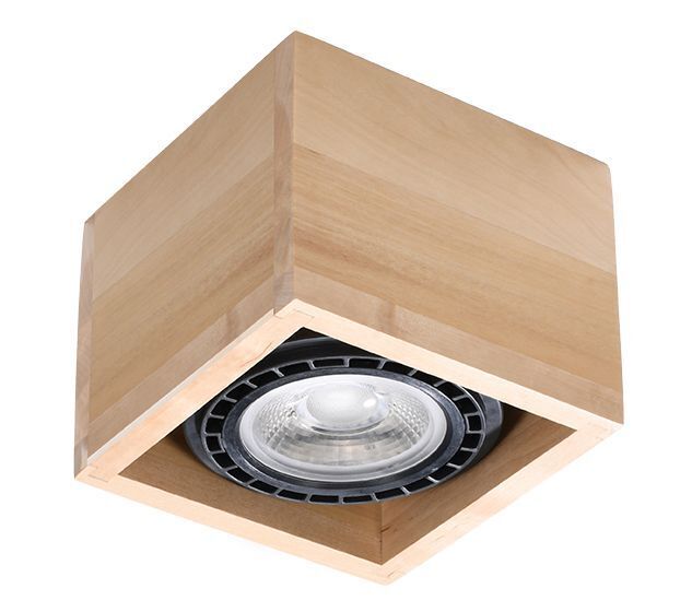 Spot lampe bois carré L : 14 cm petit plat GU10