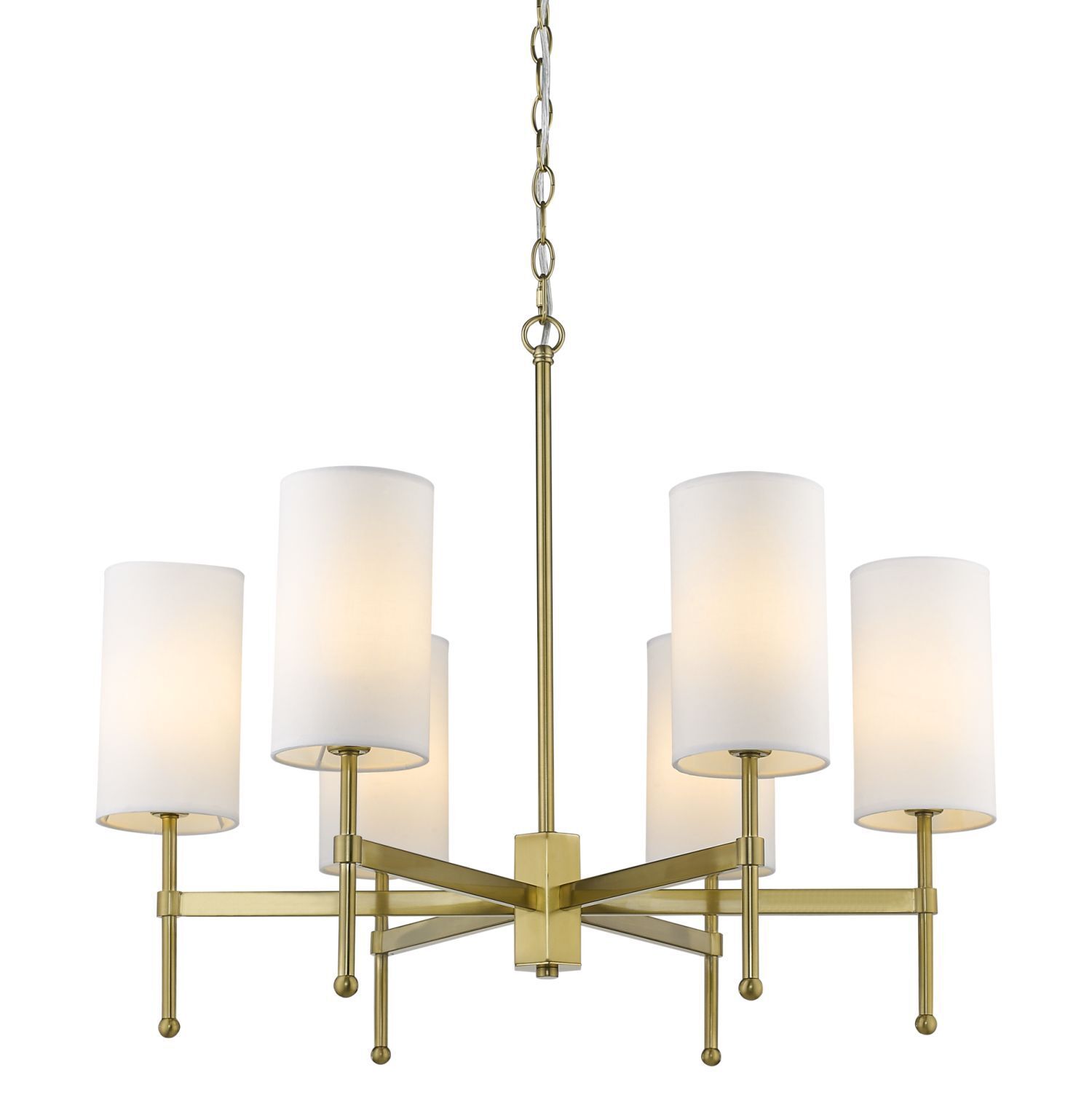 Kronleuchter Messing Weiß E14 B: 70 cm Metall Stoff mit Schirm