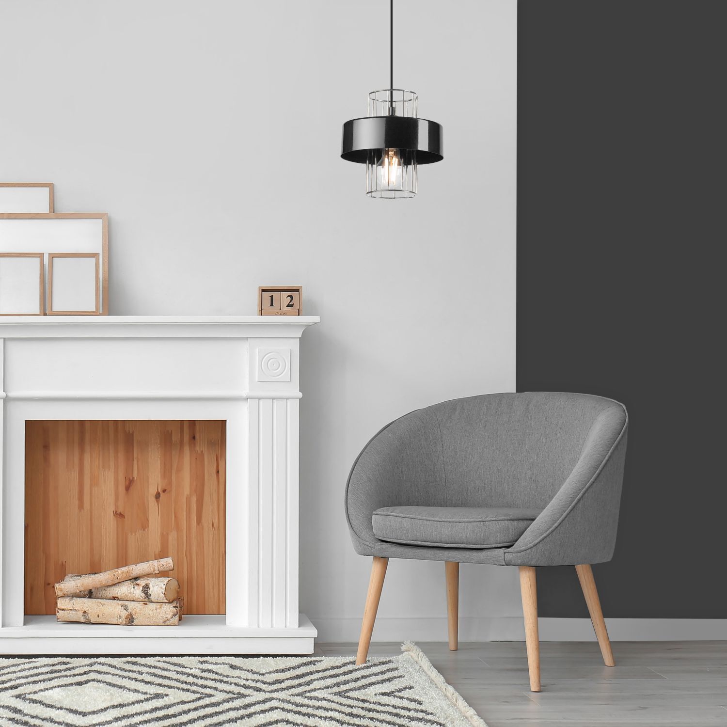 Lampe à suspendre métal noir chrome Ø 20 cm E27 réglable en hauteur