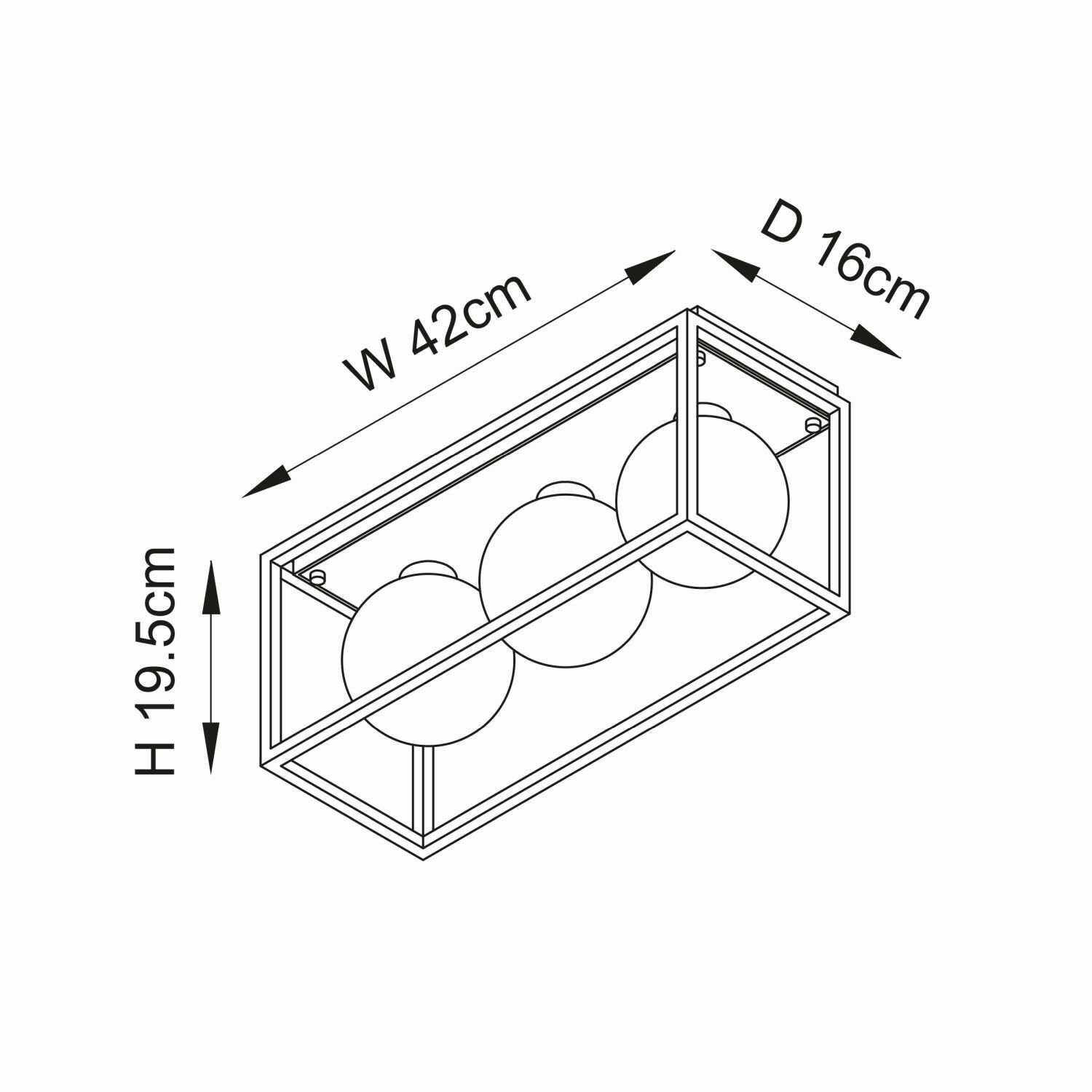 Plafonnier salle de bain IP44 42 cm de long petit noir blanc 3x G9