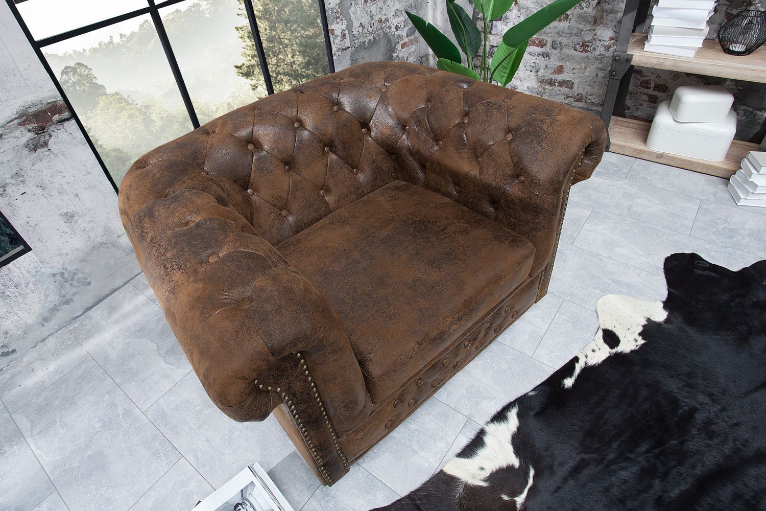 Fauteuil en simili cuir bois 65 cm en marron antique Moebel, Stuhl, Hund, Säugetier, Haustier