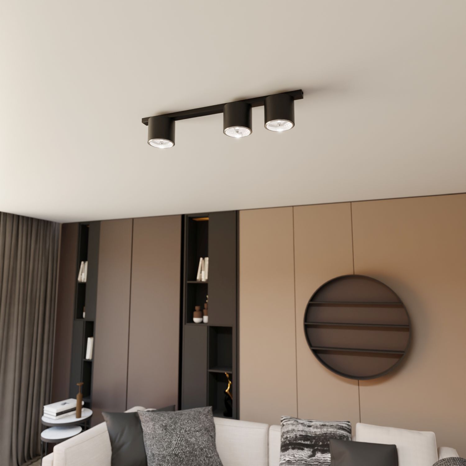 Plafonnier métal 70 cm de long Noir 3 feux GU10 AR111