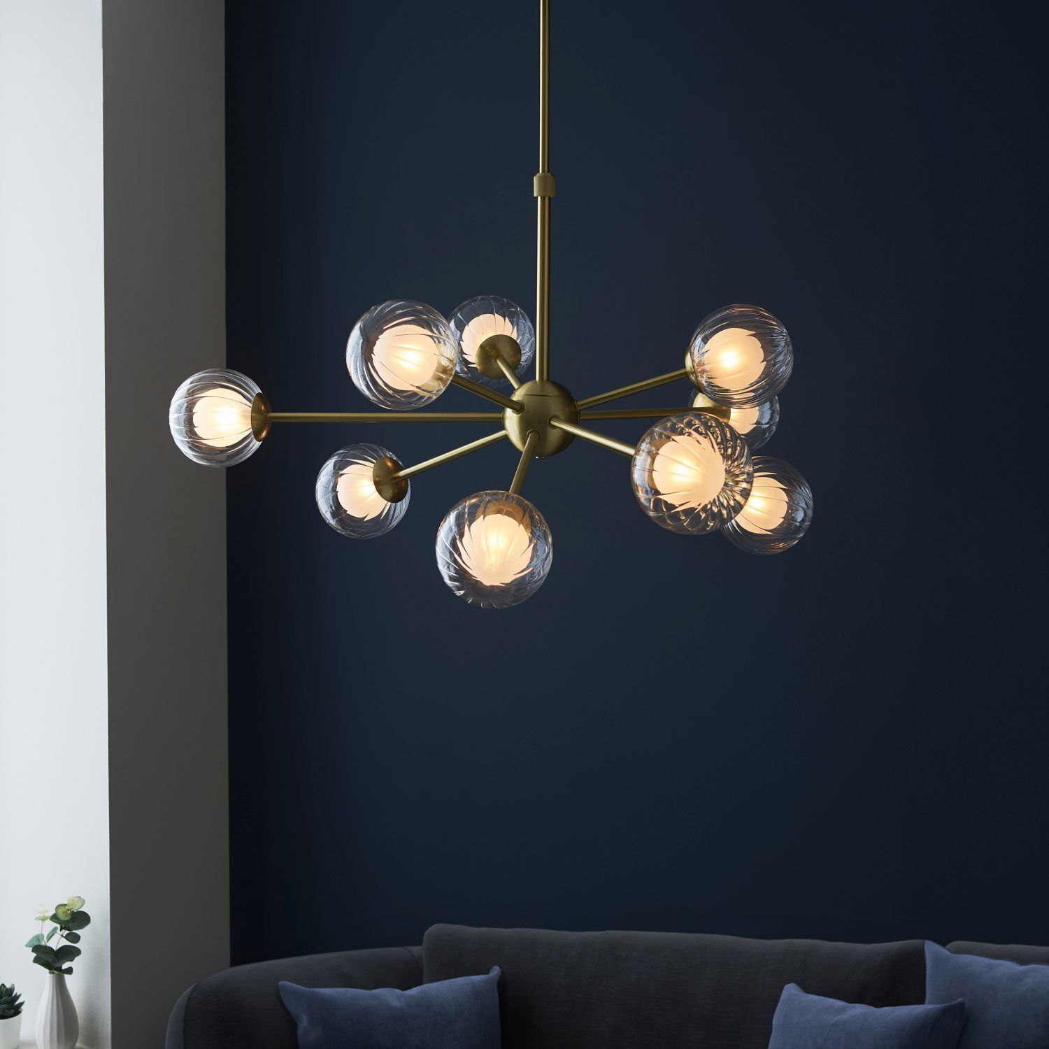 Lampe de plafonnier ajustable 92 cm de large laiton blanc grand 9x G9