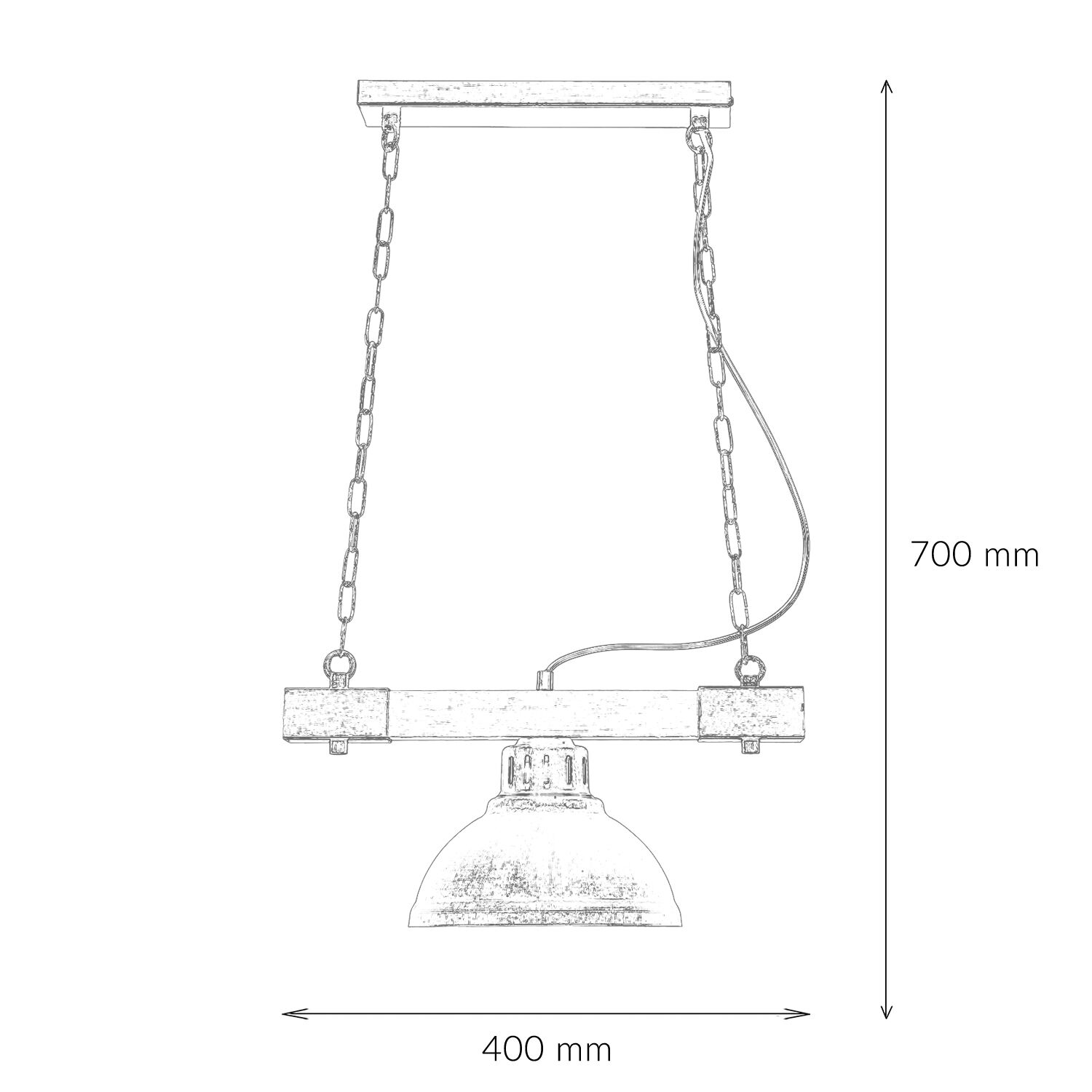 Lampe à suspendre Shabby Blanc Métal Bois décoratif E27 HAKON