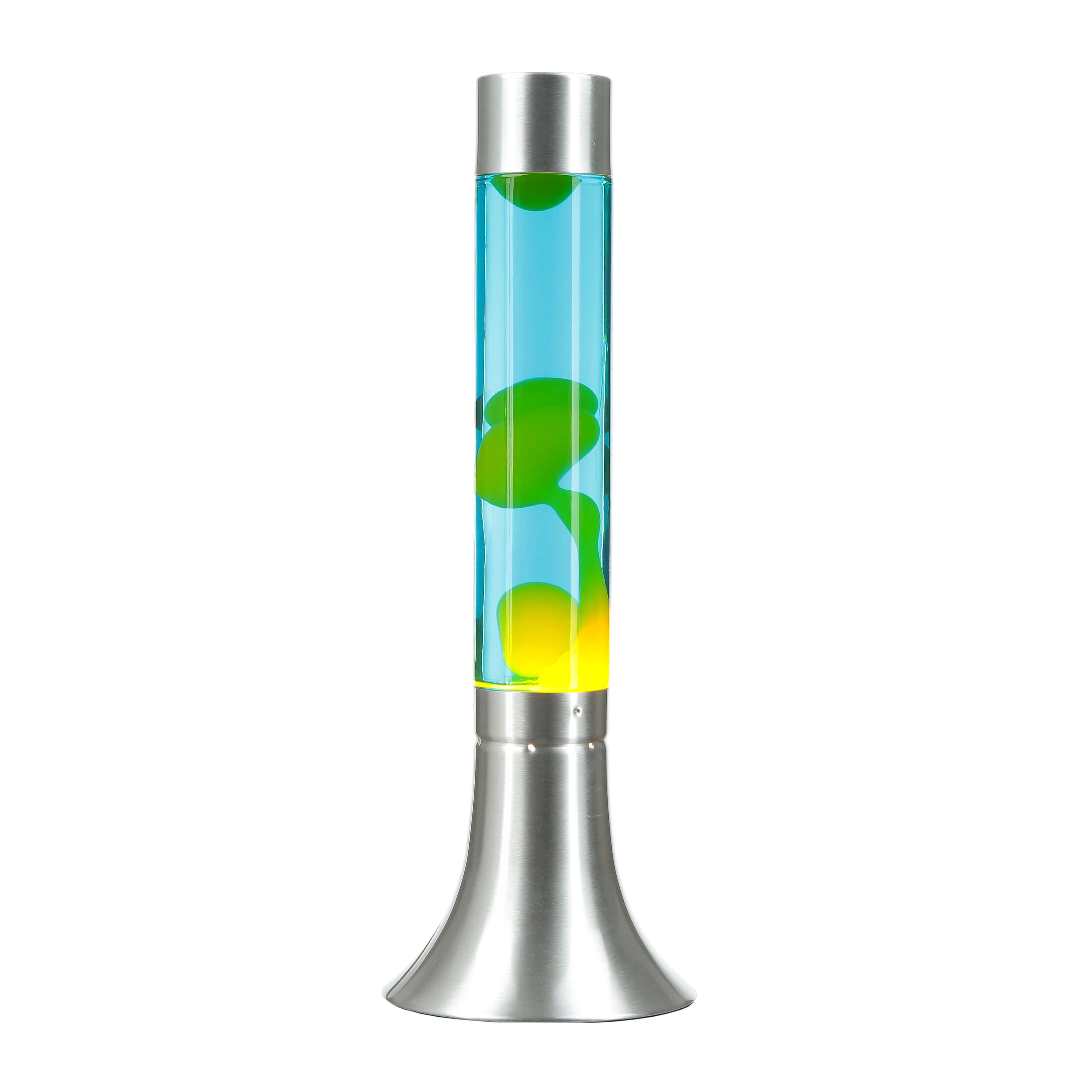 Lampe à Lave Bleu Cire Jaune YVONNE 38cm Ø13cm Argent