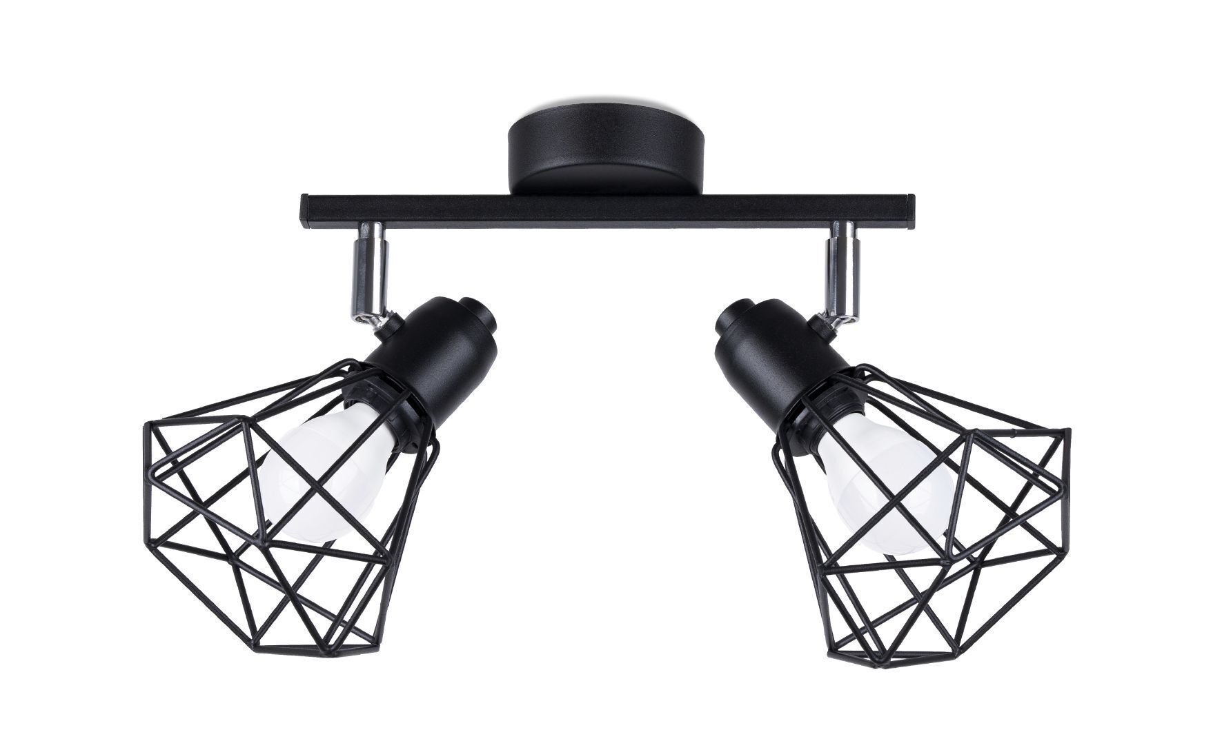 Spot de plafond 2 flammes Noir Métal Cage Abat-jour