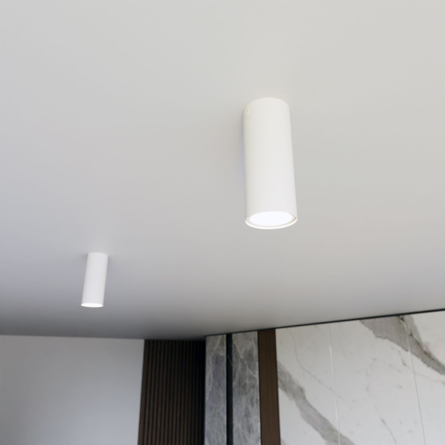 Plafonnier rond Ø 6 cm H : 15 cm Métal blanc GU10 apparent