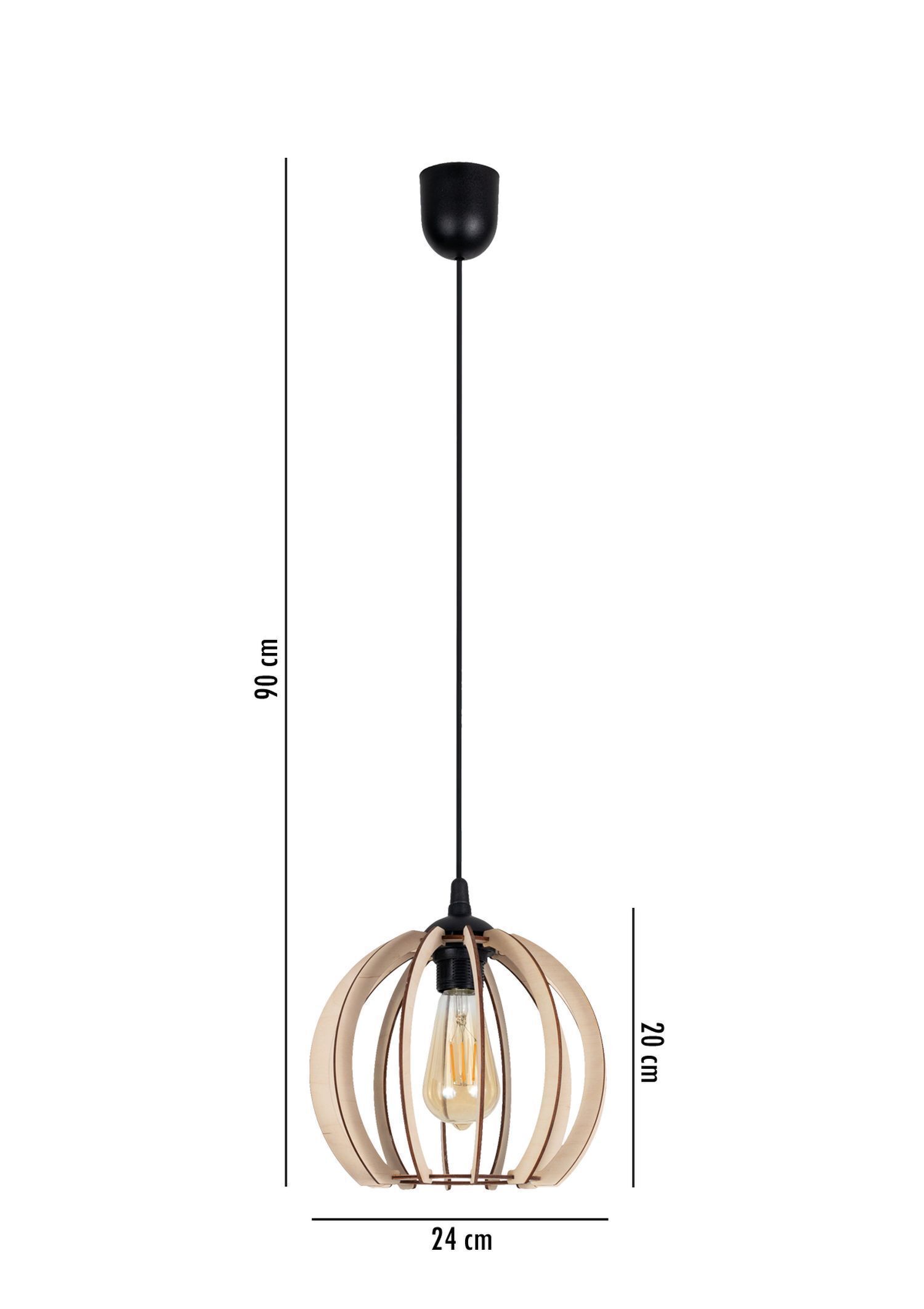 Suspension Abat-jour bois Métal Noir Boule Ø24 cm Lampe, Deckenleuchte, Leuchte, Kronleuchter