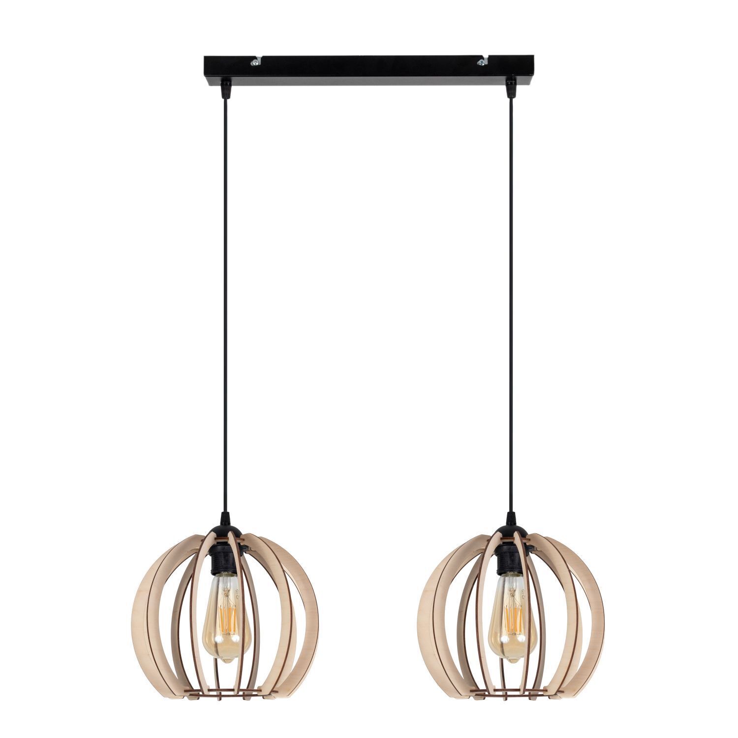 pendant lamp, doppelpendel, holzglobus, offener glühbirne, deckenmontage