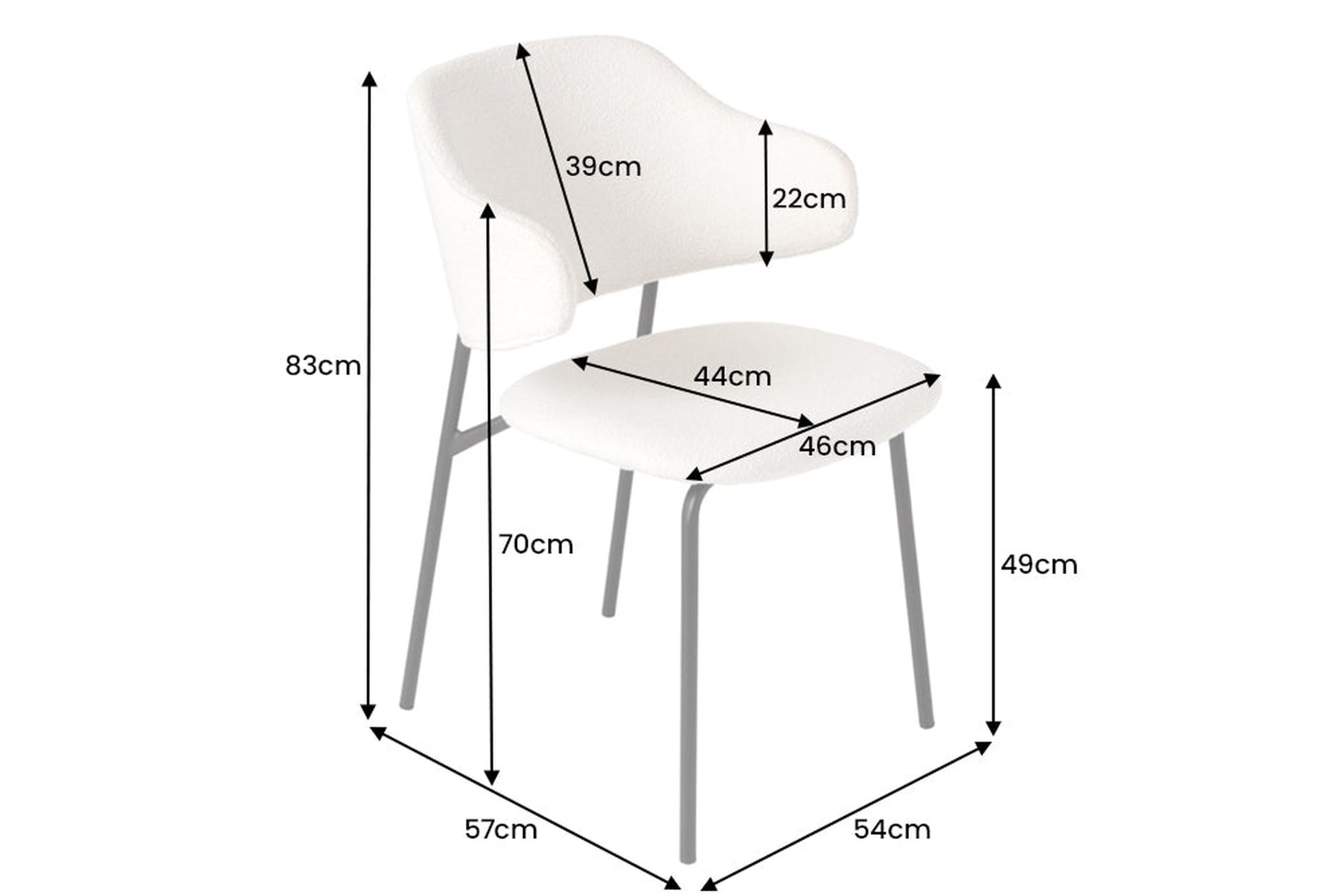 Chaise de salle à manger Bouclé Blanc Pieds en métal noir Rétro Moebel, Stuhl