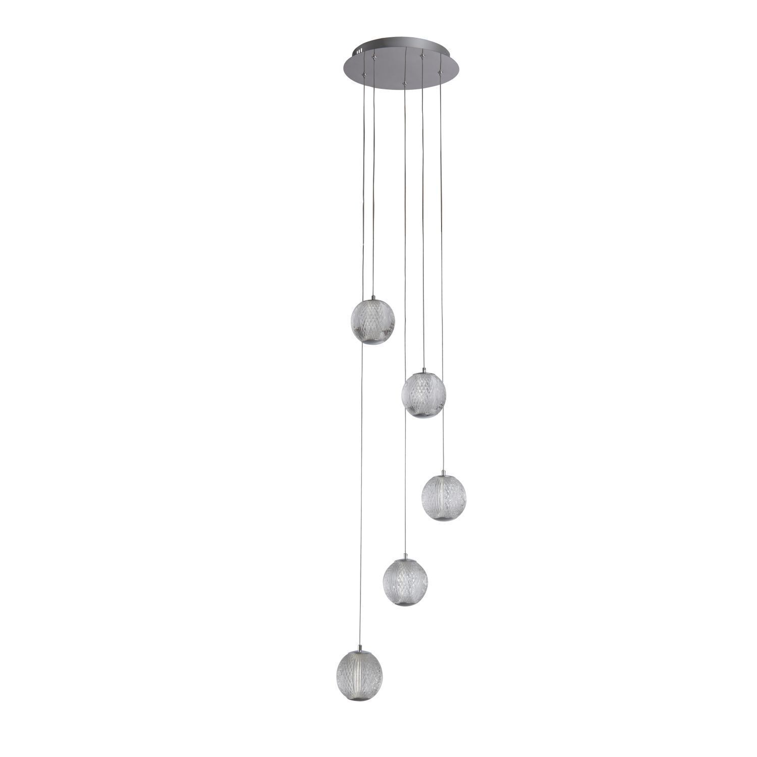 Suspension LED métal 5 flammes 21 W L:30 cm Chrome