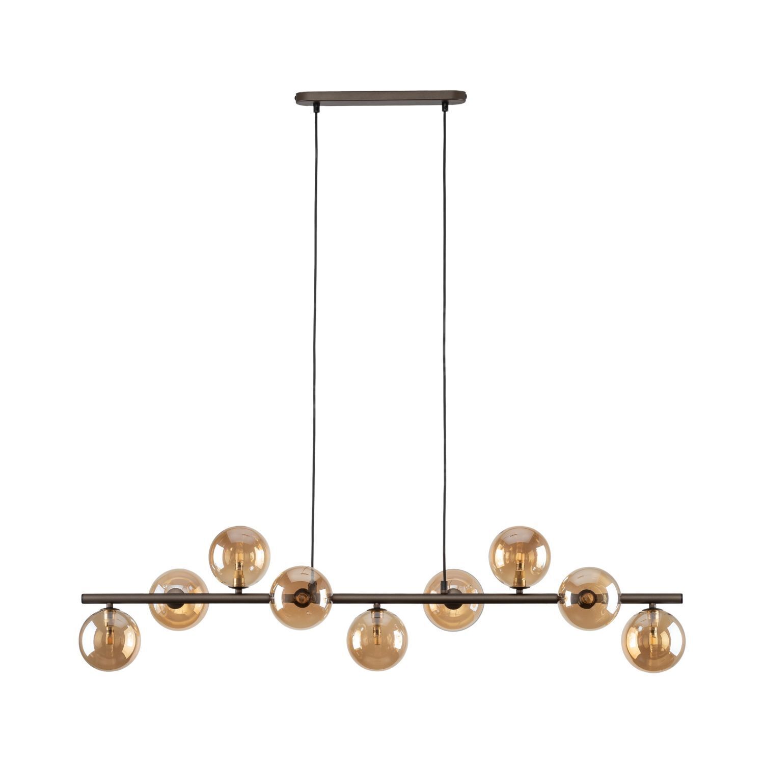 Lampe à suspendre verre métal L : 116 cm brun ambre 9x G9