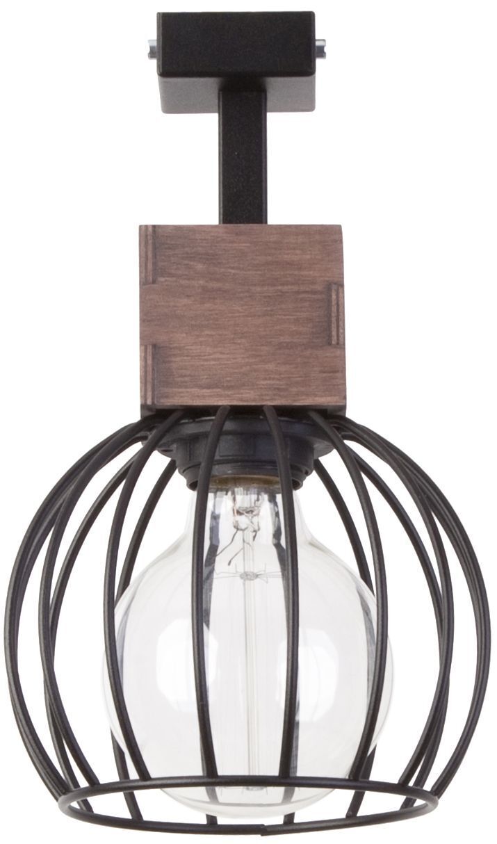 Plafonnier Grille Noir Bois Métal E27 L:16 cm