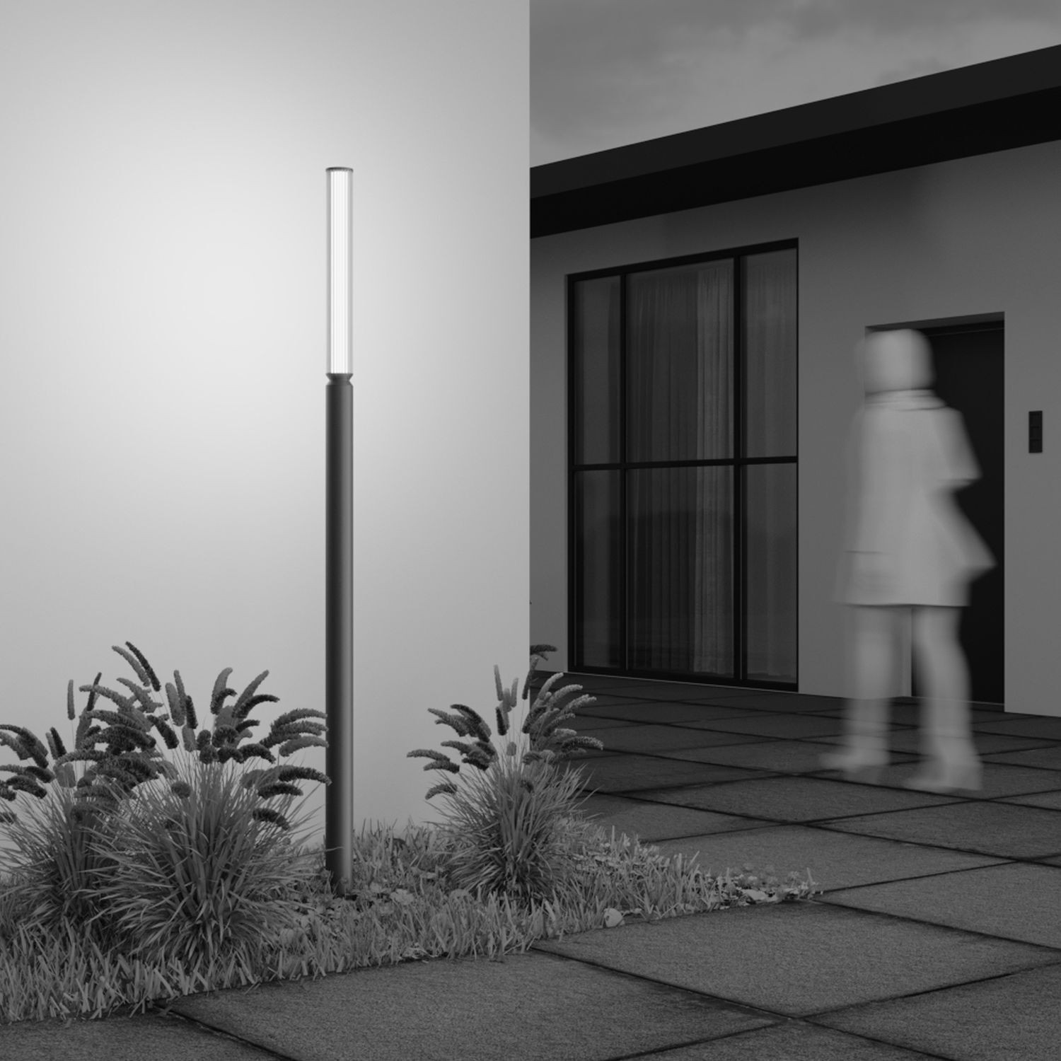 Borne d'éclairage LED verre aluminium IP65 1500 lm 198,6 cm Pfad, Person, Fußboden