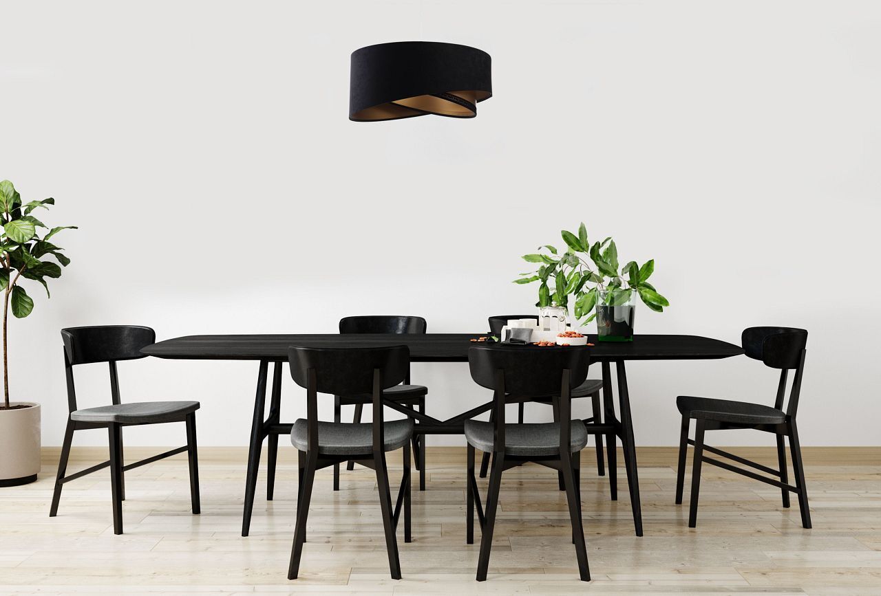 Lampe à suspendre E27 ronde Ø 50 cm Noir Or Tissu Dentelle Moderne