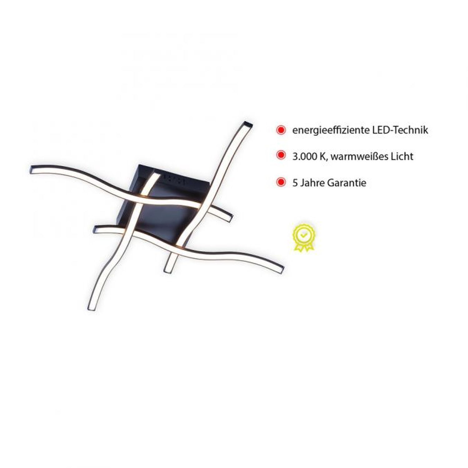 Plafonnier LED Vagues Métal Noir L:55 cm 3000 K