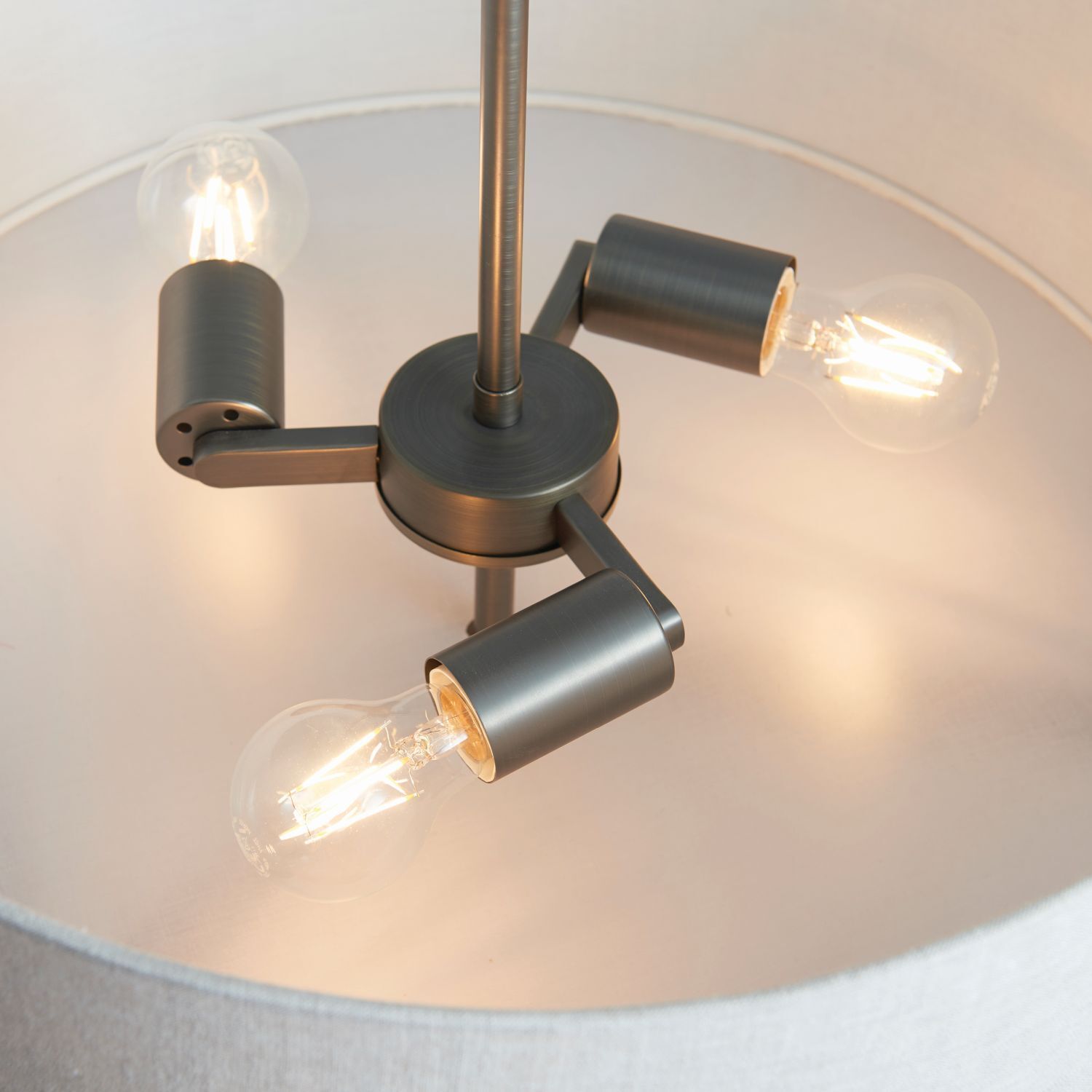 Lampe de plafonnier ronde tissu métal Ø 56 cm réglable en hauteur 3x E27