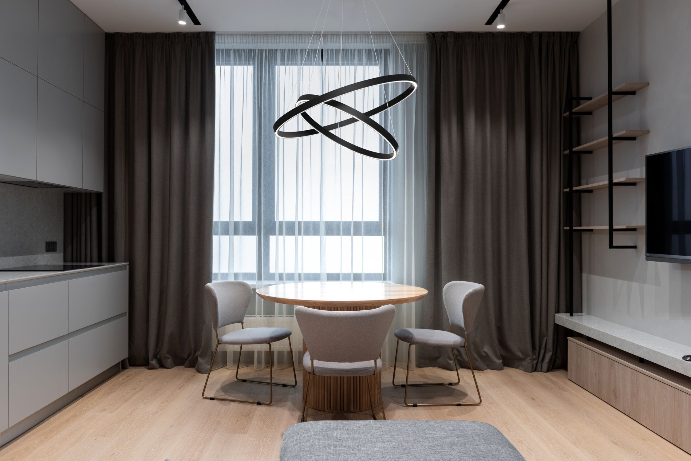 Lustre à LED aluminium lumière blanc neutre 4000 K Innenarchitektur, Esszimmer, Esstisch, Tisch, Stuhl