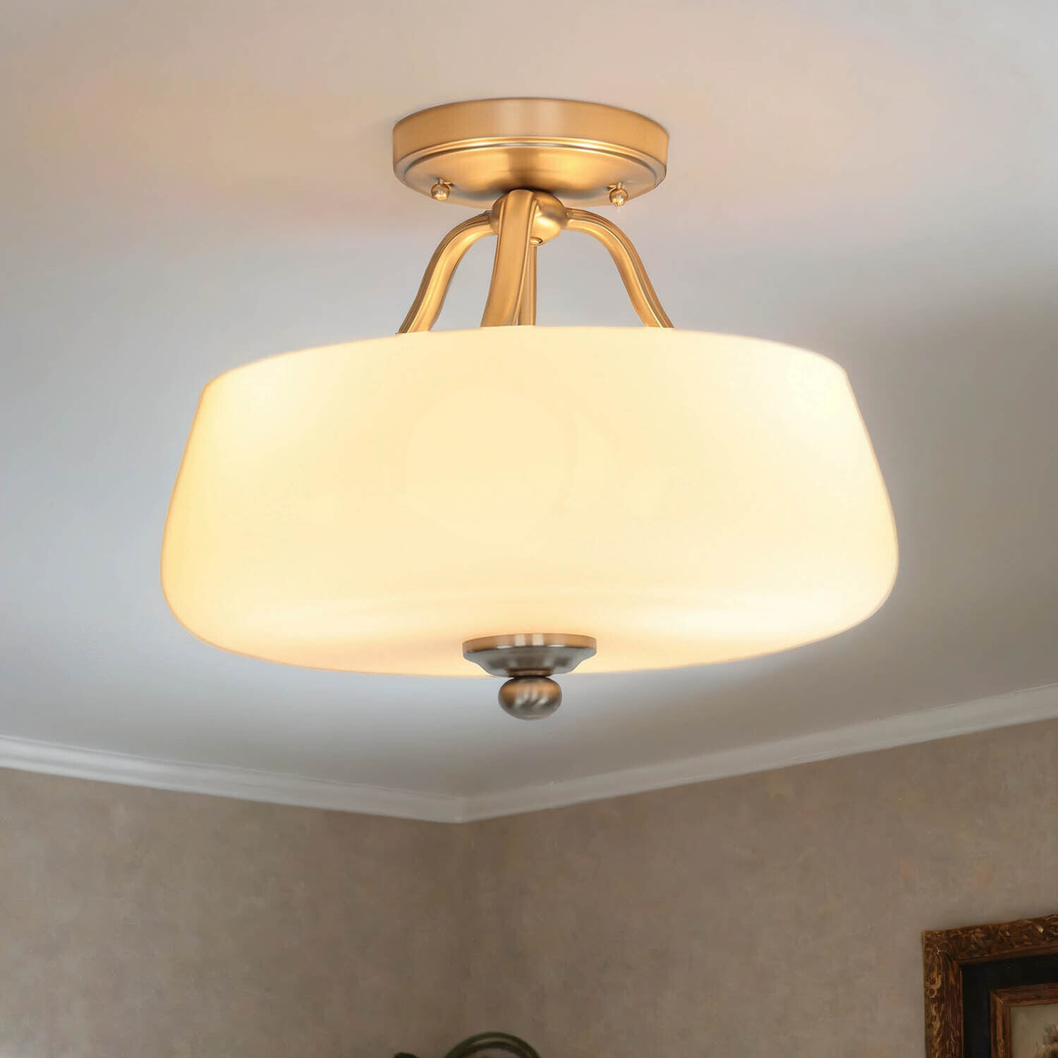 Plafonnier E27 Blanc Nickel Ø37cm Verre Métal