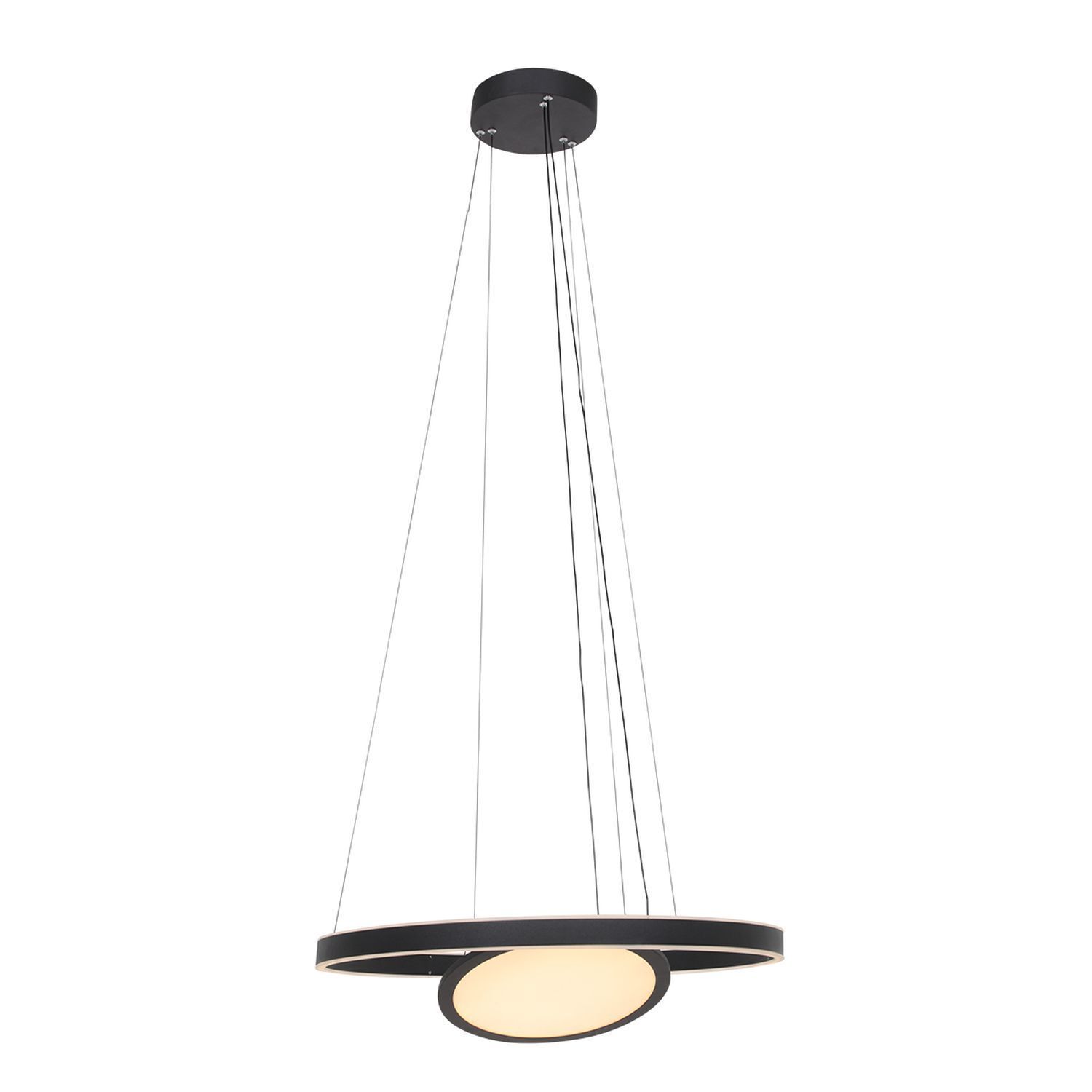 Lampe LED à suspendre noire Ø60 cm ronde 2700 K anneau plaque