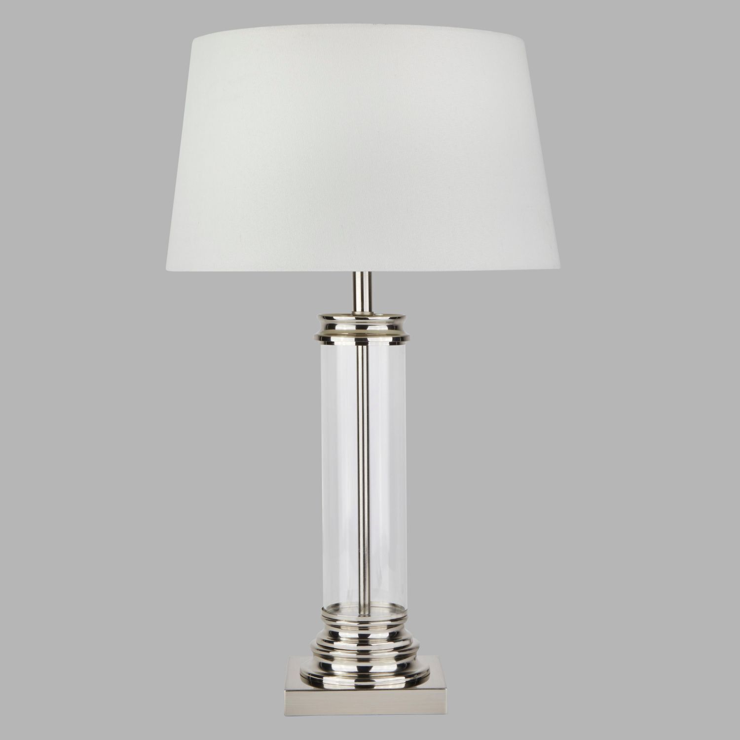 Lampe de table 63 cm E27 en argent mat blanc verre