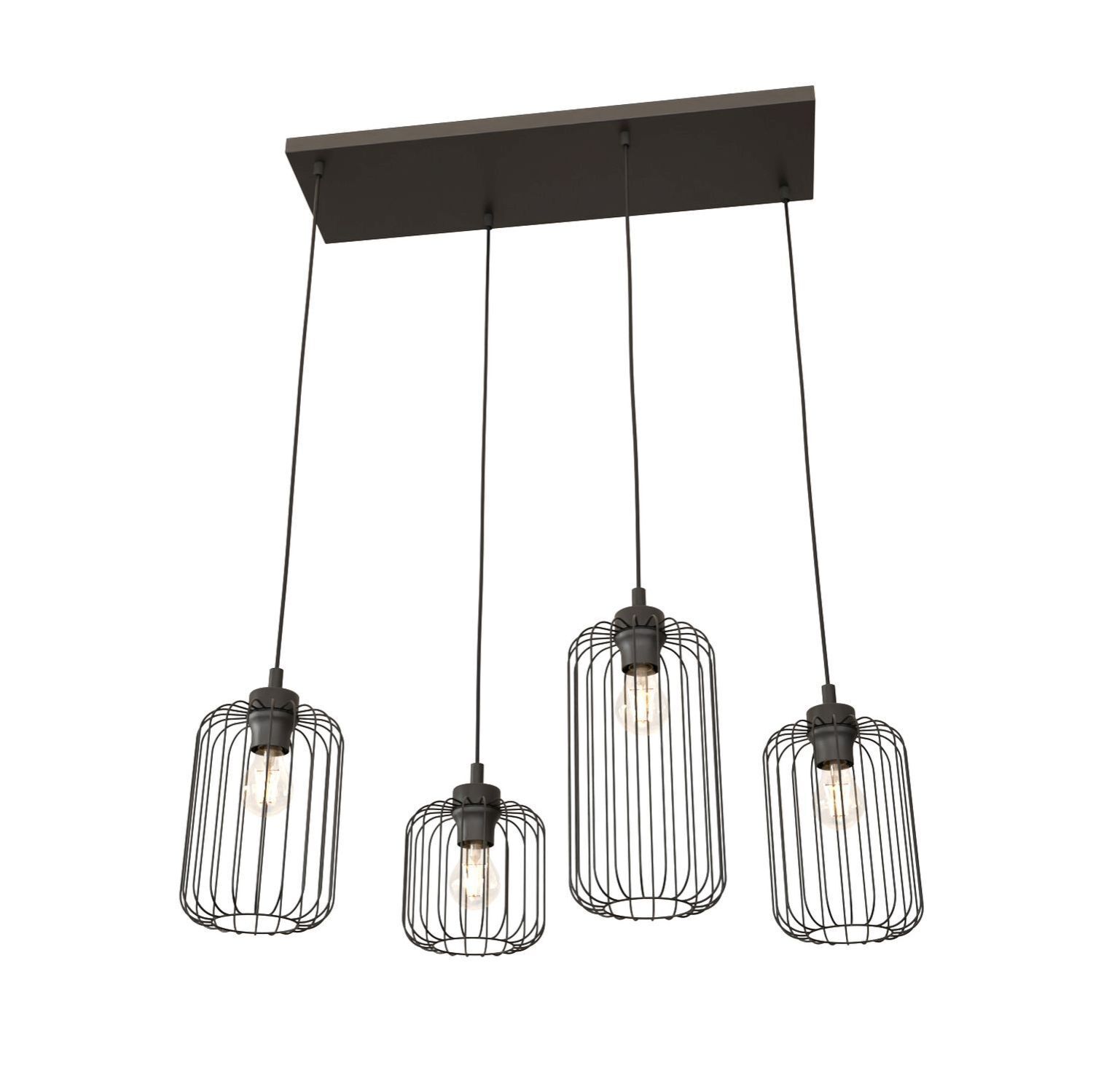 Lampe à suspendre décorative noire métal 70 cm 4 flammes
