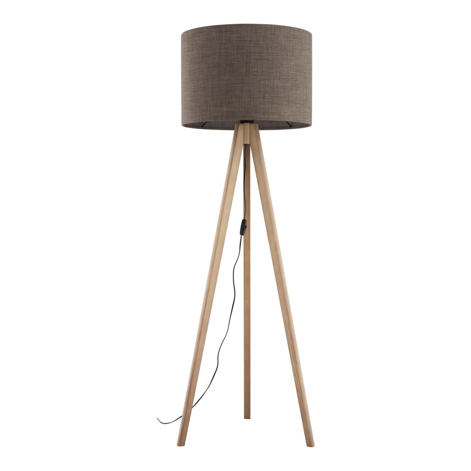 Lampadaire 145 cm trépied en pin brun E27 tissu bois