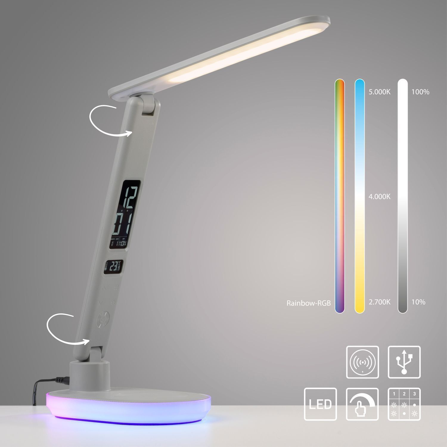 Lampe de bureau à LED Écran Variateur Chargeur 54 cm