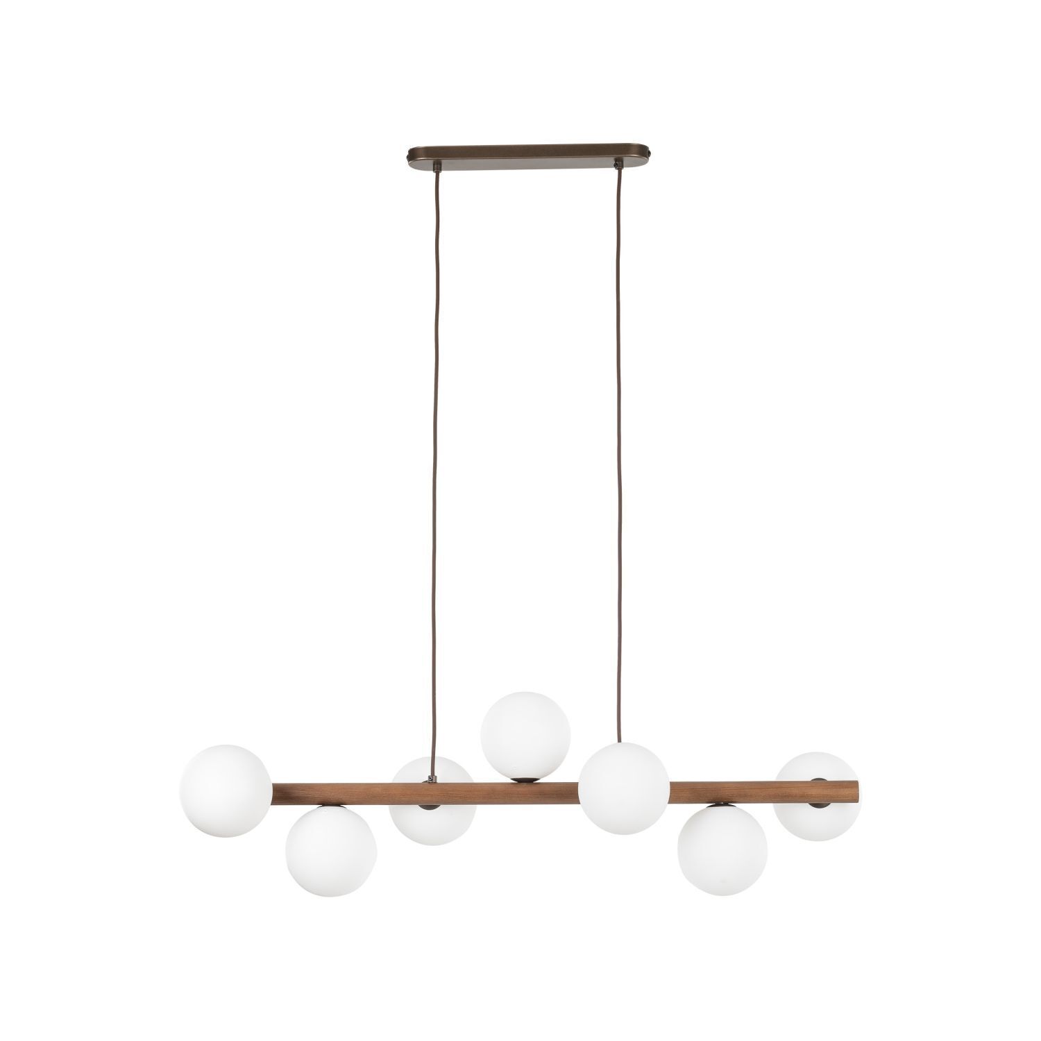 Lampe à suspendre bois métal verre L : 90 cm H : max. 125 cm 7x G9