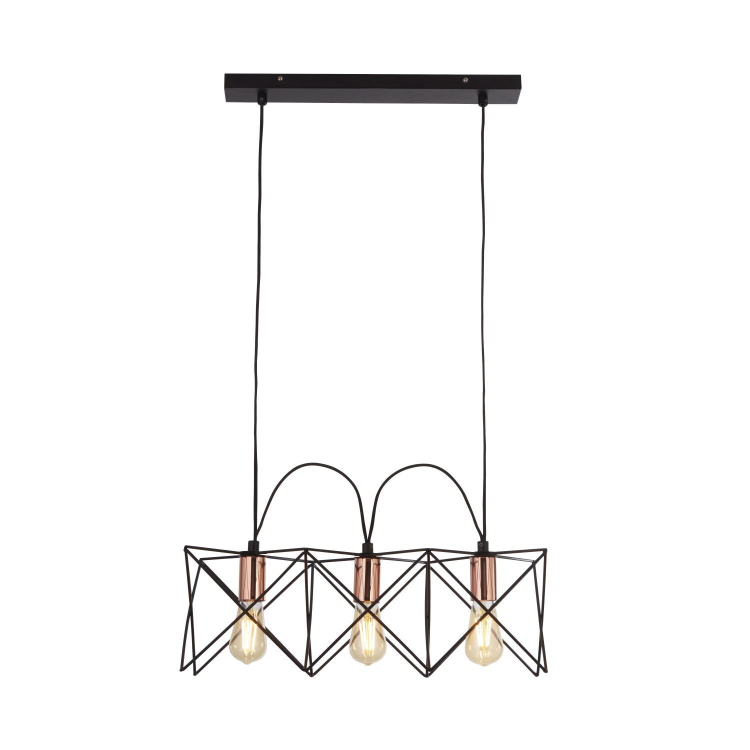 Lampe à suspendre 3 flammes E27 en noir cuivre L : 55 cm