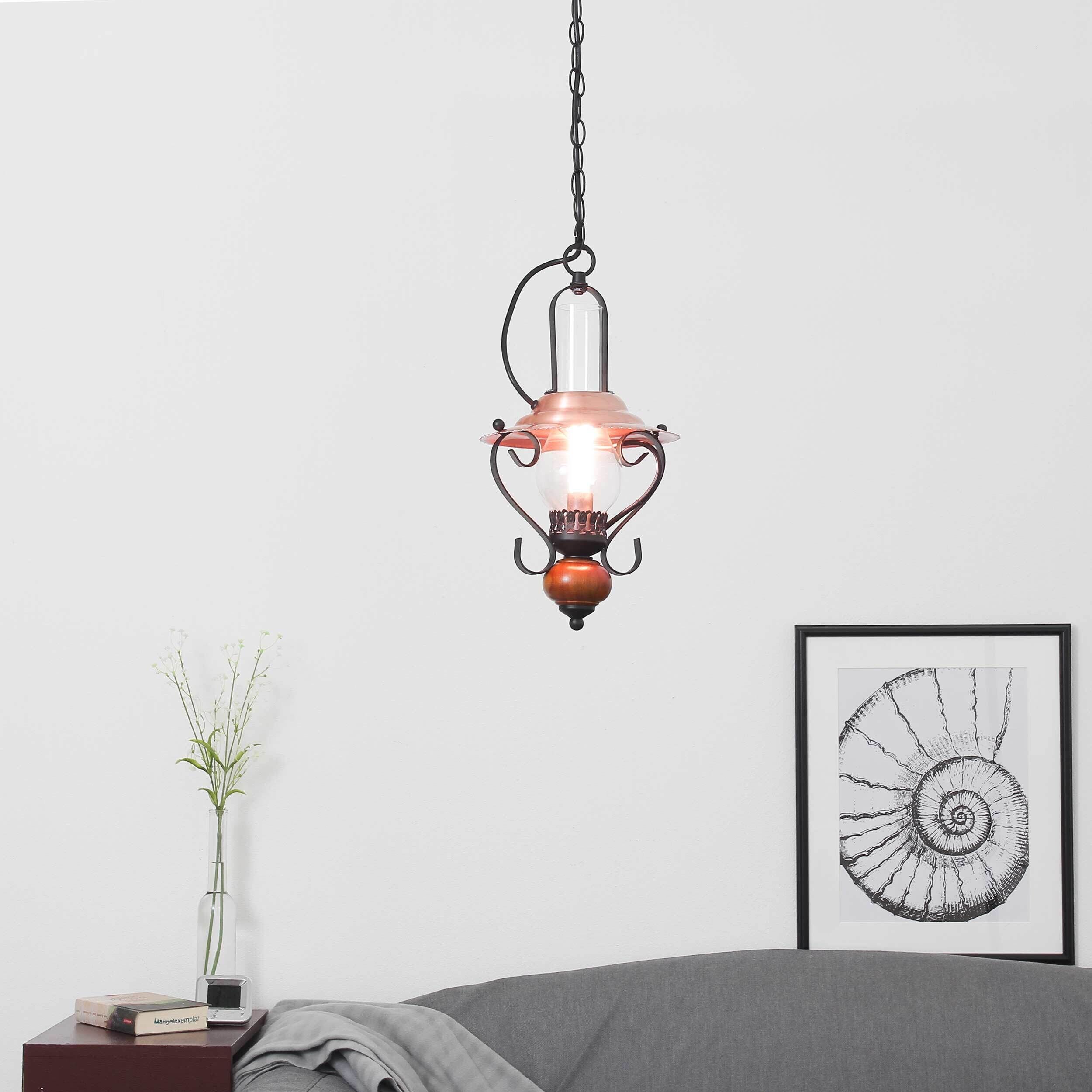 Lampe à suspendre rustique ENNA avec abat-jour en verre noir cuivre Leuchter, Lampe, Pflanze