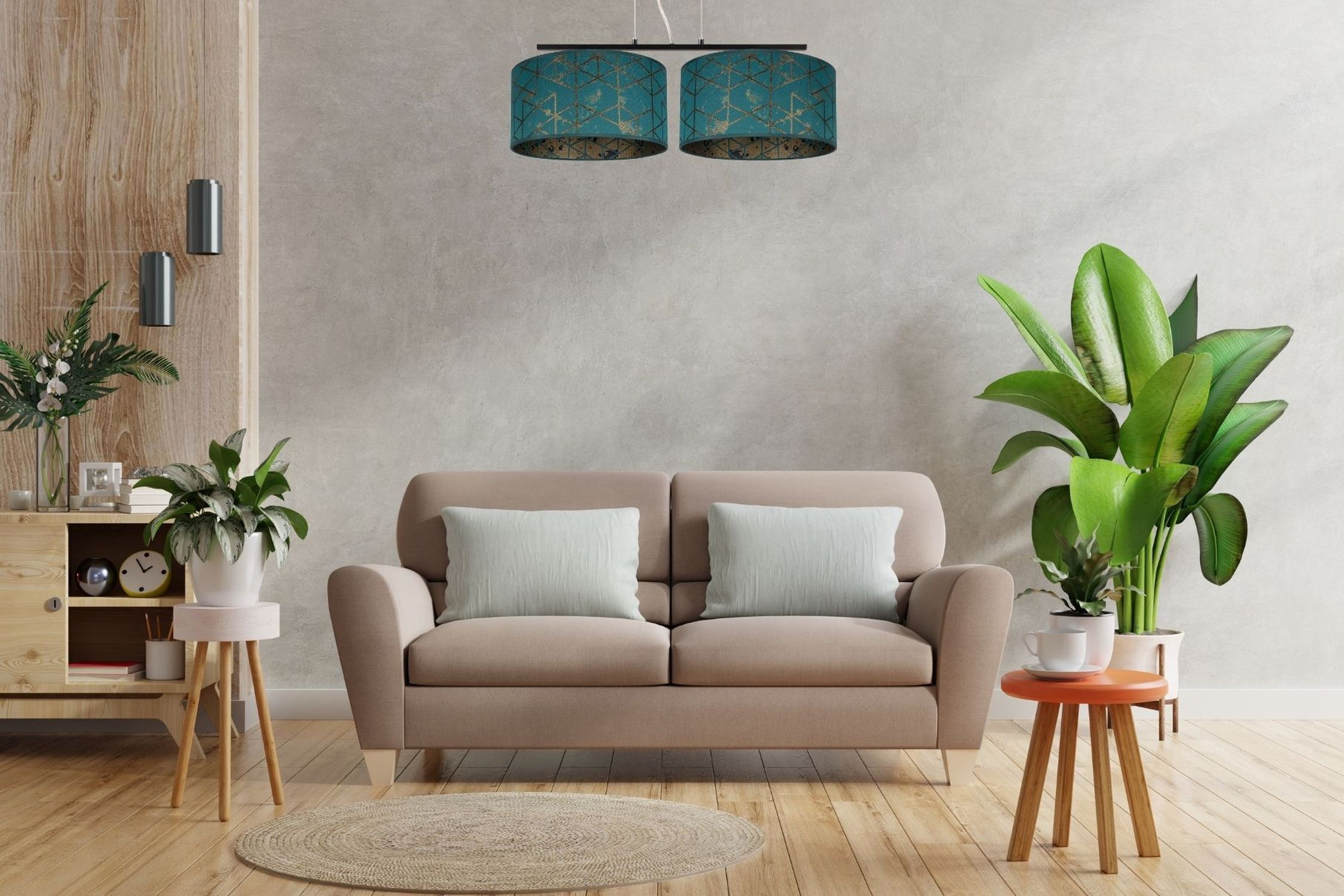 Tissu Lampe suspendue anti-éblouissement Vert Motif E27 70 cm de long