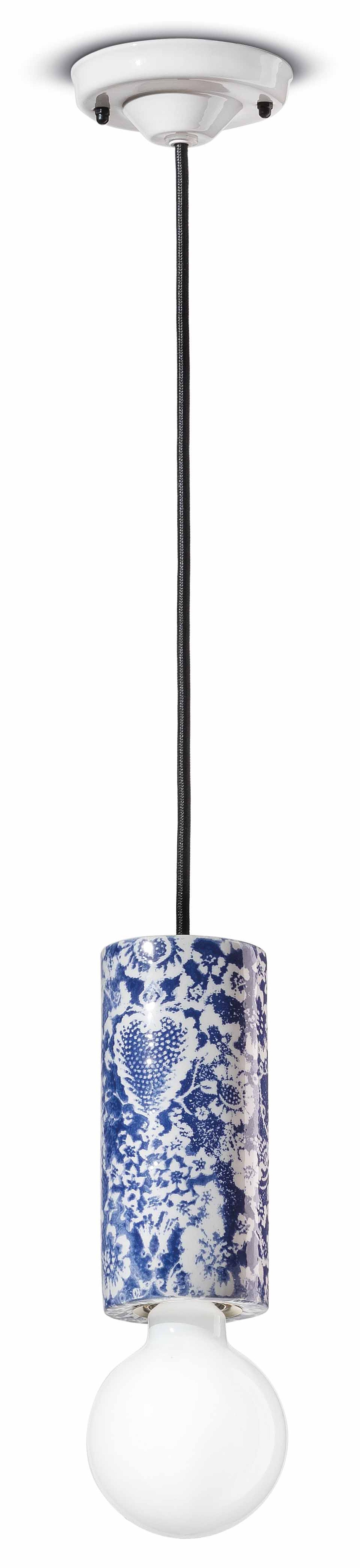 Lampe à suspendre céramique E27 D : 8 cm Bleu motif rond Rétro