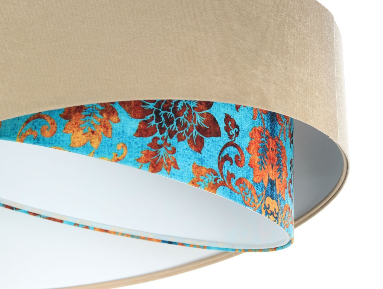 Suspension E27 ronde Ø 50 cm Tissu aspect velours beige multicolore