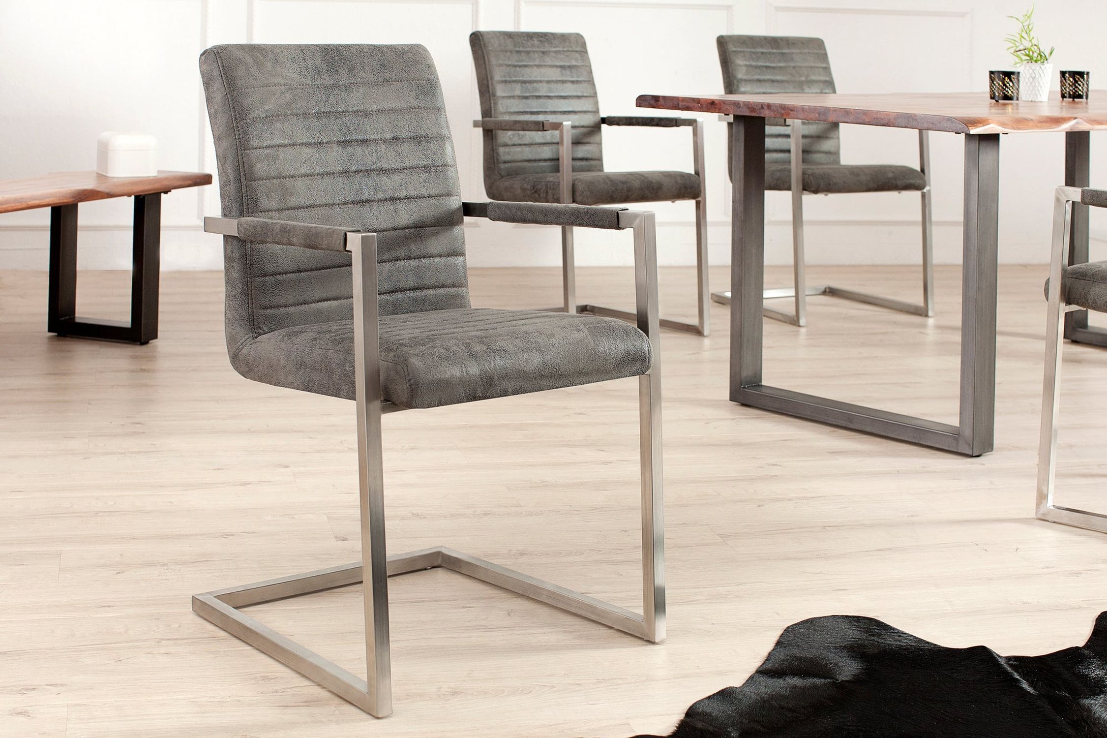 Chaise à bascule Tissu Acier inoxydable Gris Chrome avec accoudoirs Moebel, Stuhl